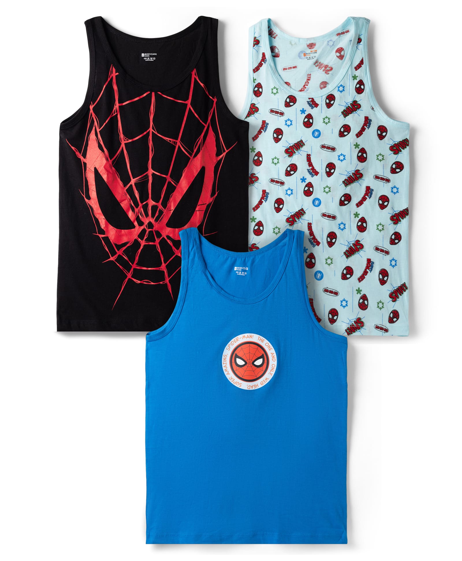 Bodycare Knitted Sleeveless Vests With Spider Man Graphic Pack of 3 - Black, Blue & Aqua Blue-image-20