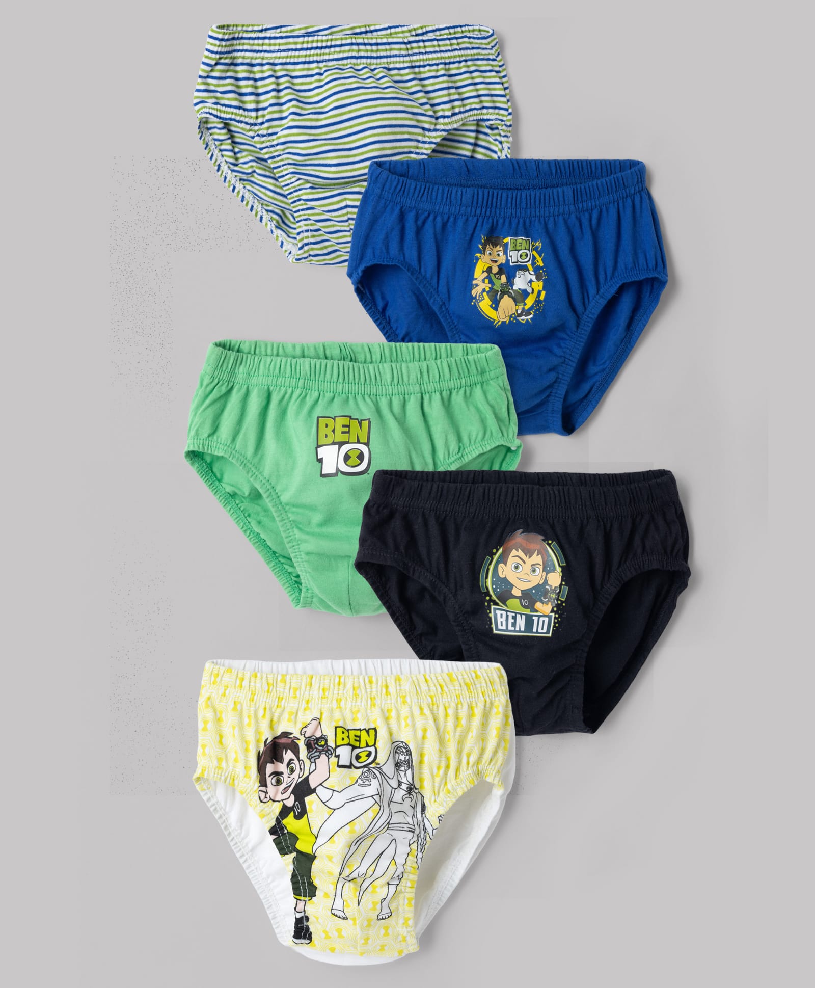 Bodycare Knitted Striped Briefs With Ben 10 Graphic Pack of 5 - Green, Blue & Lemon-picture-27