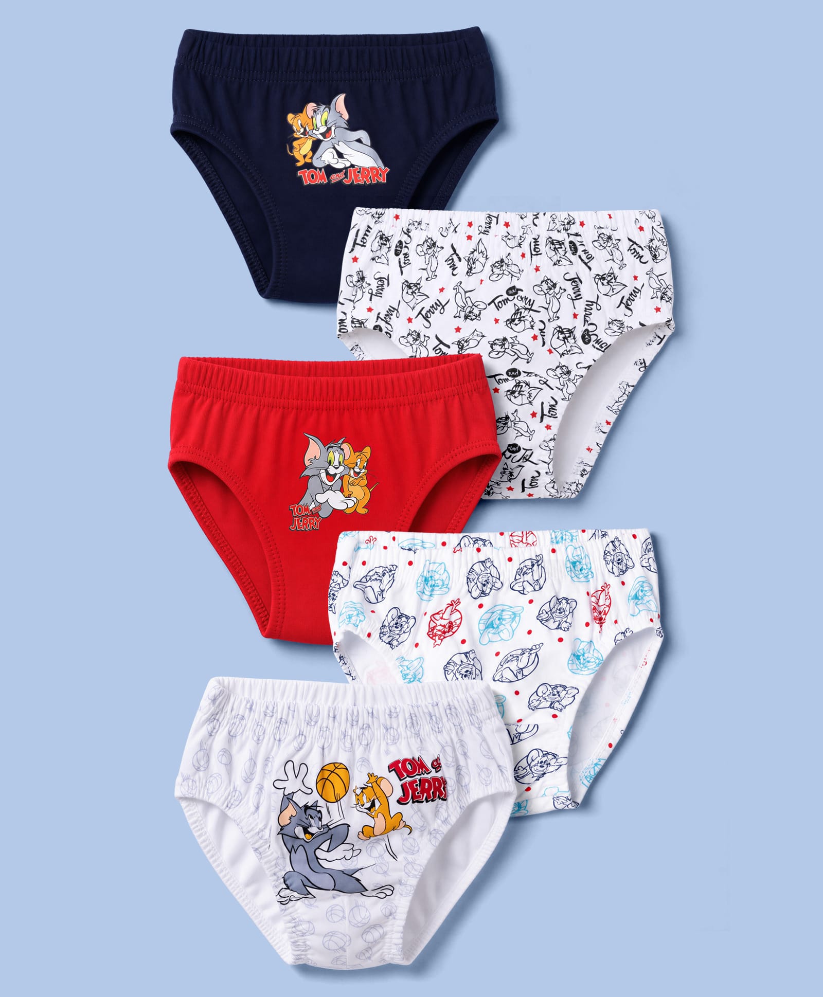 Bodycare Knitted Briefs With Tom & Jerry Graphic Pack of 5 - Red, White & Black-image-0