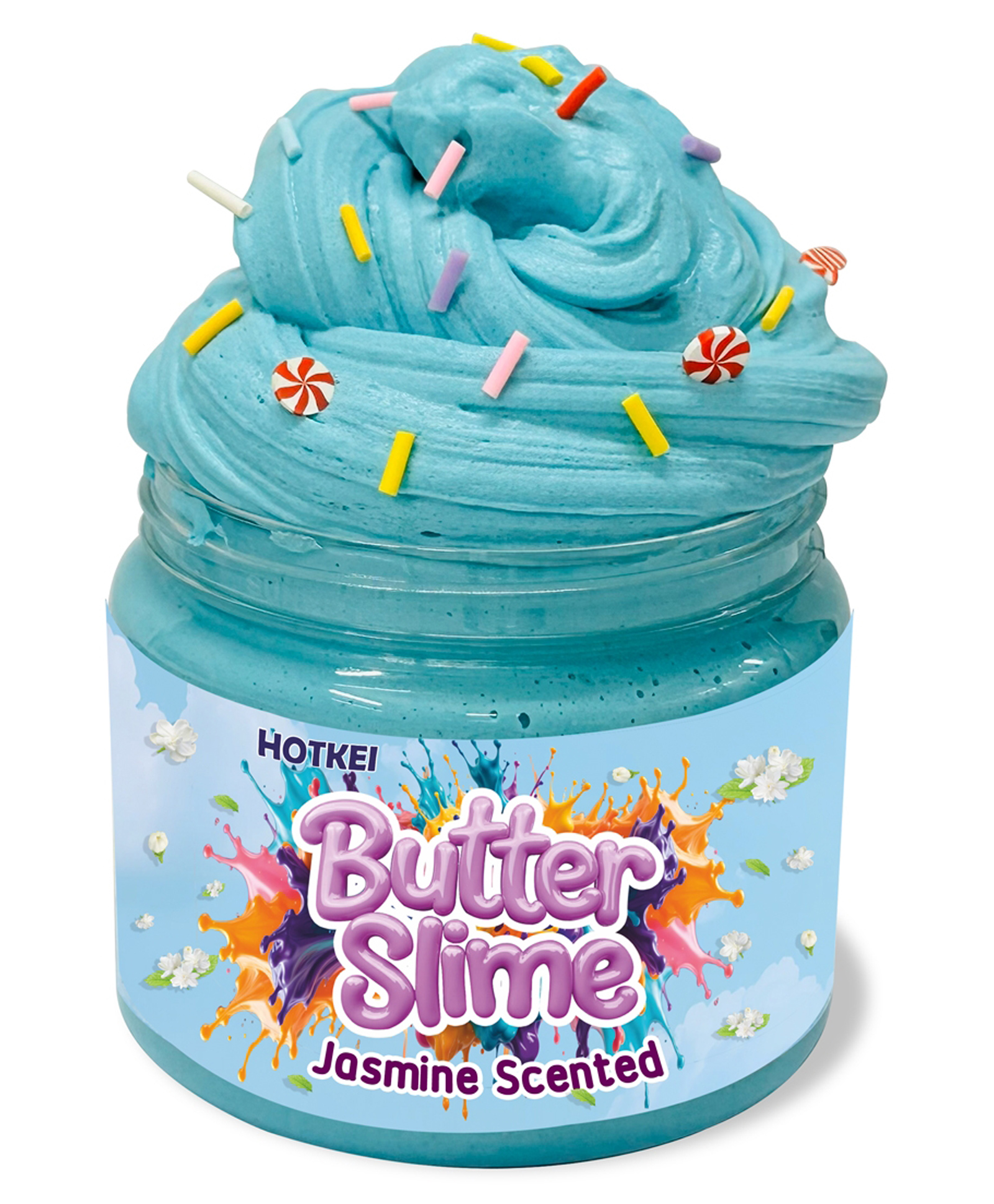 HOTKEI Teal Color Jasmine Scented Butter Slime for Kids 3 to 10 Years Kit Set with Sprinkles Candy Charms Soft Stretchy Toy Slime Birthday Return Gift Toys for Kids Boys Girls Birthday-picture-12