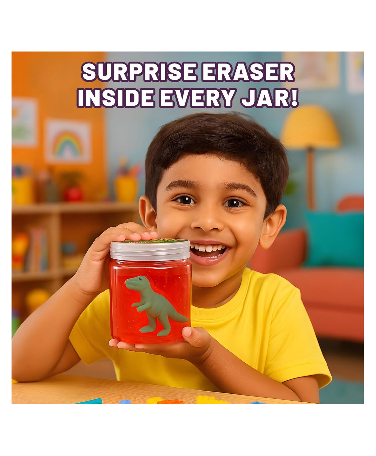 HOTKEI Red 200 g Slime with Dinosaur Eraser Toy Inside for Kids 3 to 10 Years Kit Set Art Slime Dino Toys for Birthday Return Gift Toys for Kids Boys Girls Birthday-image-46