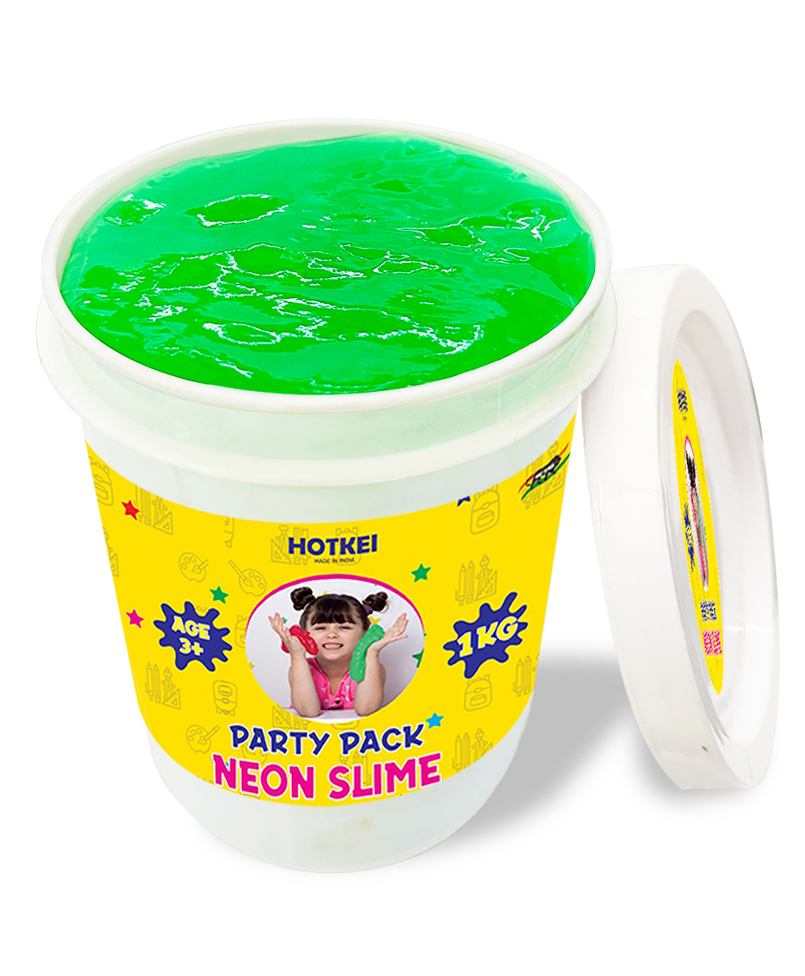 HOTKEI (1 Kg Neon Slime) Green Fruit Scented Big Slimy Gel Jelly Putty Toy Slime Bucket kit Set Toys for Girls Boys Kids Neon Slime-image-35