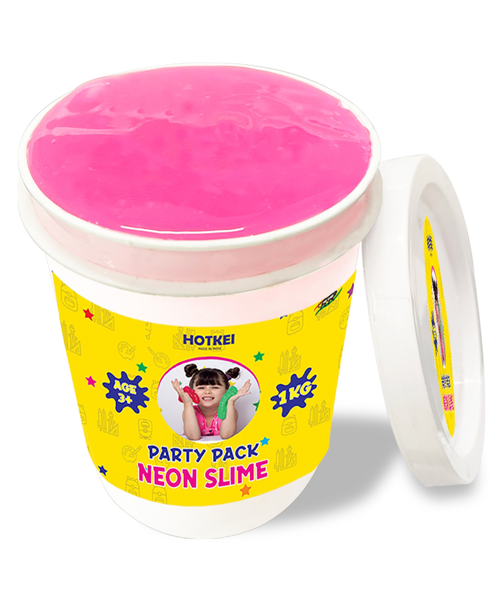 HOTKEI (1 Kg Neon Slime) Pink Fruit Scented Big Slimy Gel Jelly Putty Toy Slime Bucket kit Set Toys for Girls Boys Kids Neon Slime-image-40