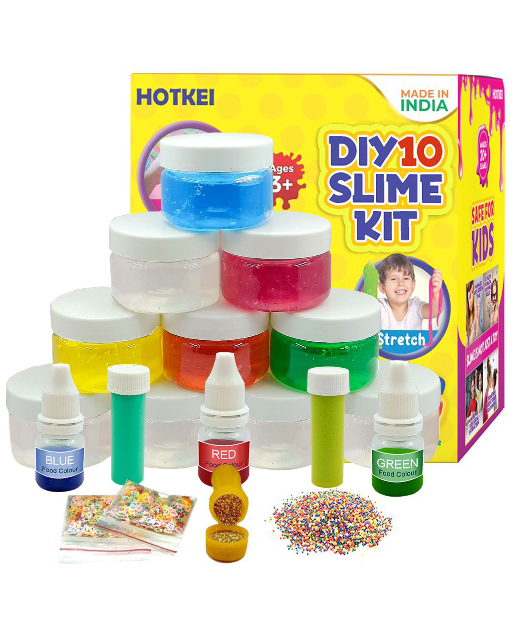 HOTKEI (10 Slime kit) Fruit Scented Colorful DIY Magic Toy Slime Gel Jelly Clay Putty Set Toys for Girls Kids Boys Slime kit Set Toys with Glitter| Charms | Beads Slime Making Kit-image-5