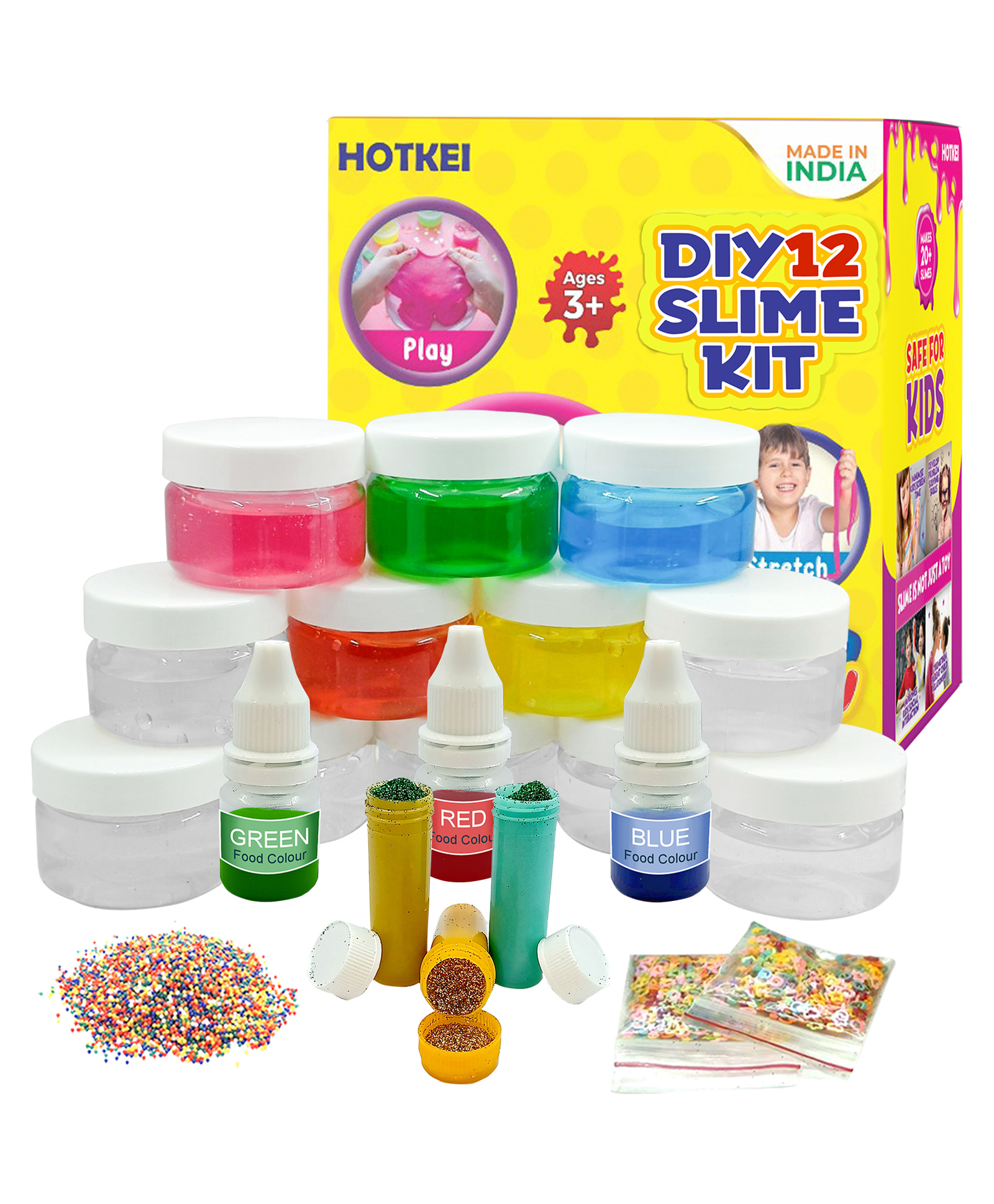 HOTKEI (12 Mix Slime kit) Multicolor Fruit Scented DIY Magic Toy Slimy Clay Gel Jelly Putty Set kit Toys for Boys Girls Kids Slime with Glitter| Charms | Beads Set Toys-image-22