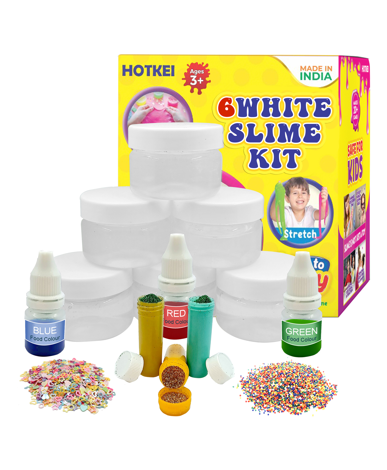 HOTKEI (6 Clear Slime kit) DIY Transparent Scented Slimy Slime Gel Jelly Set Kit Air Dry Magical Crystal Clay Putty Toy for Girls Boys Kids with Glitter| Charms | Stars | Colored Beads Set-image-29