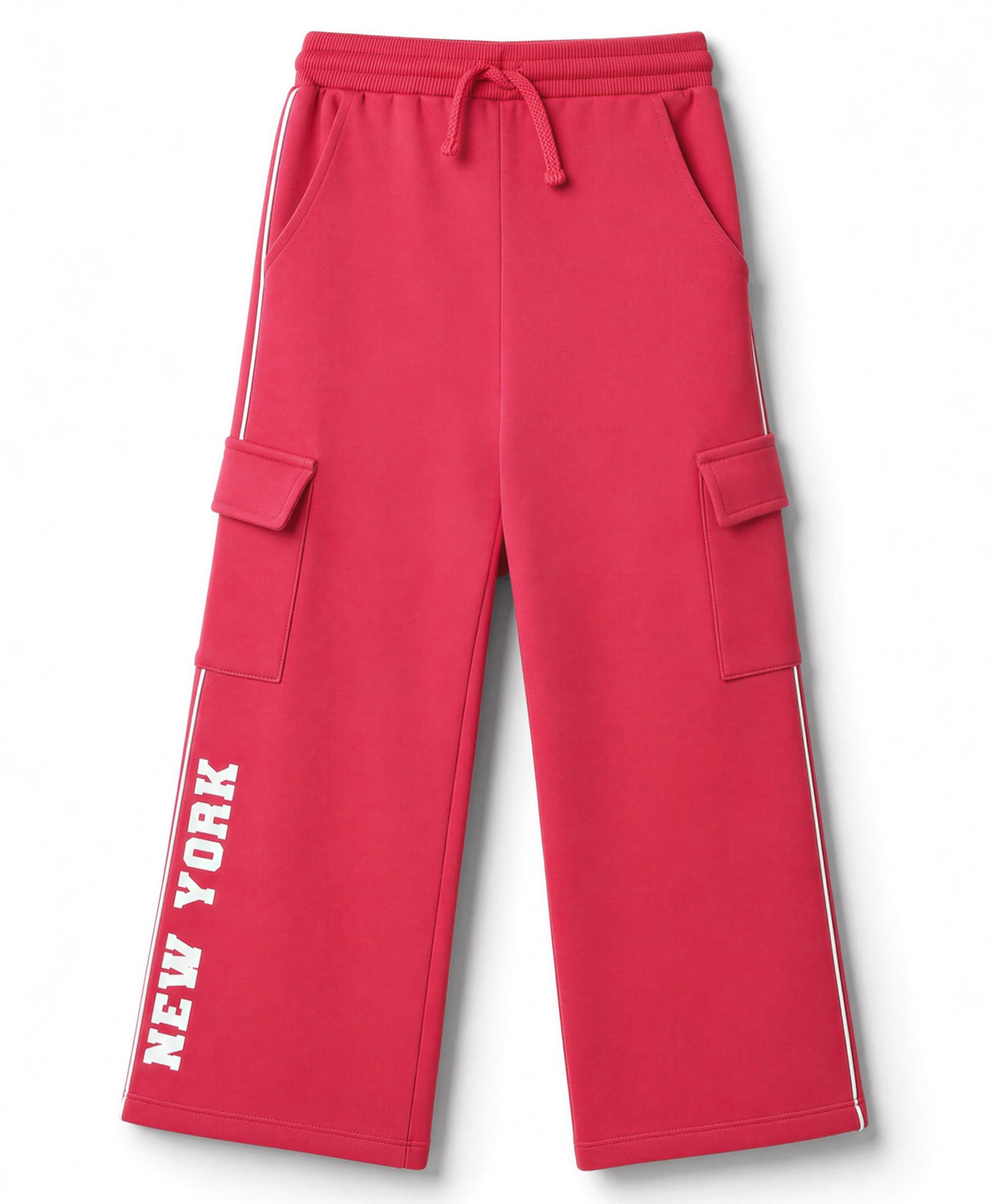 Babyhug Cotton Looper Knit Full Length New York Printed Lounge Pant With Cargo Pockets - Red-image-26