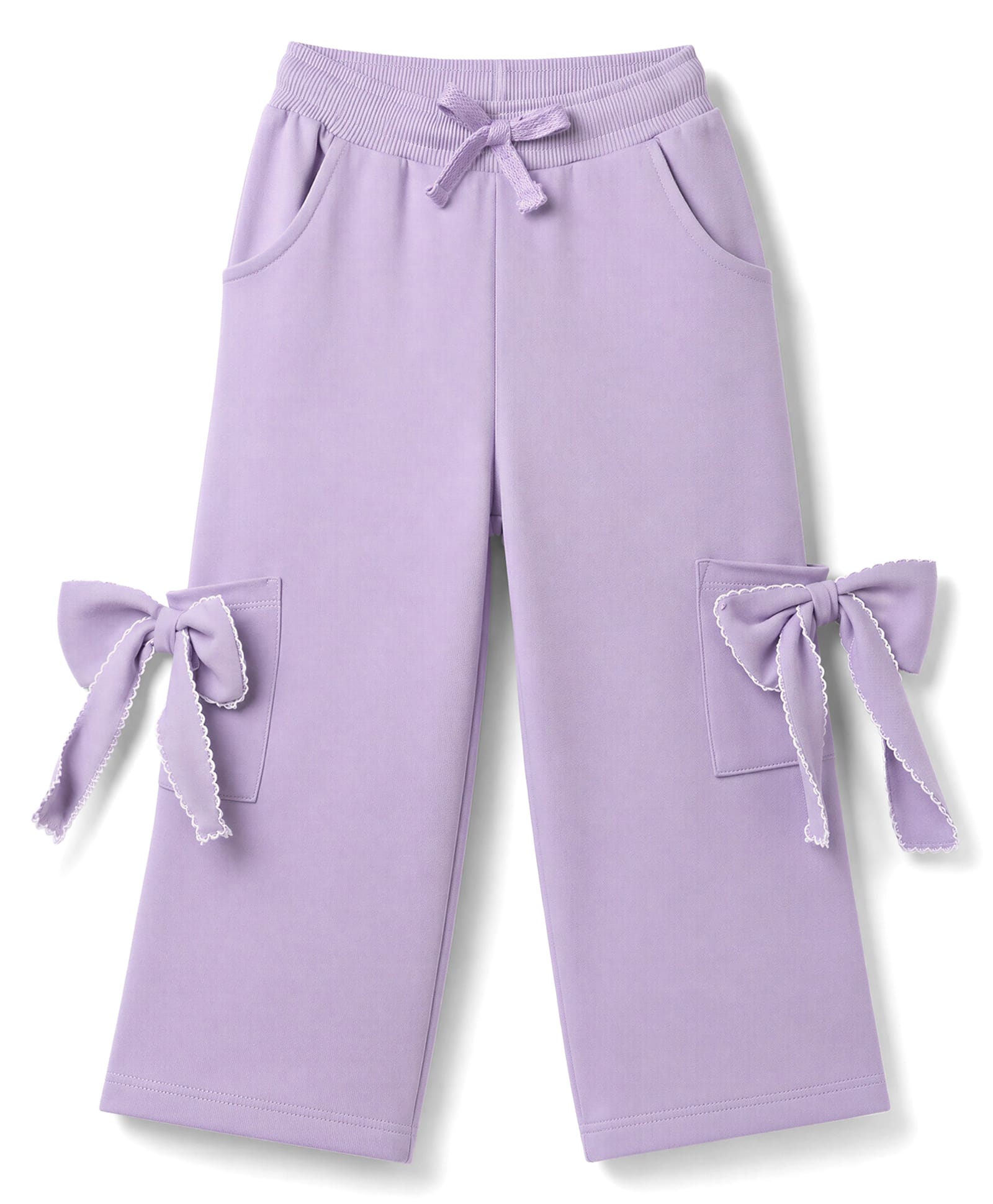 Babyhug Cotton Looper Knit Full Length Lounge Pants With Cargo Pockets & Bow Applique - Lavender-picture-36