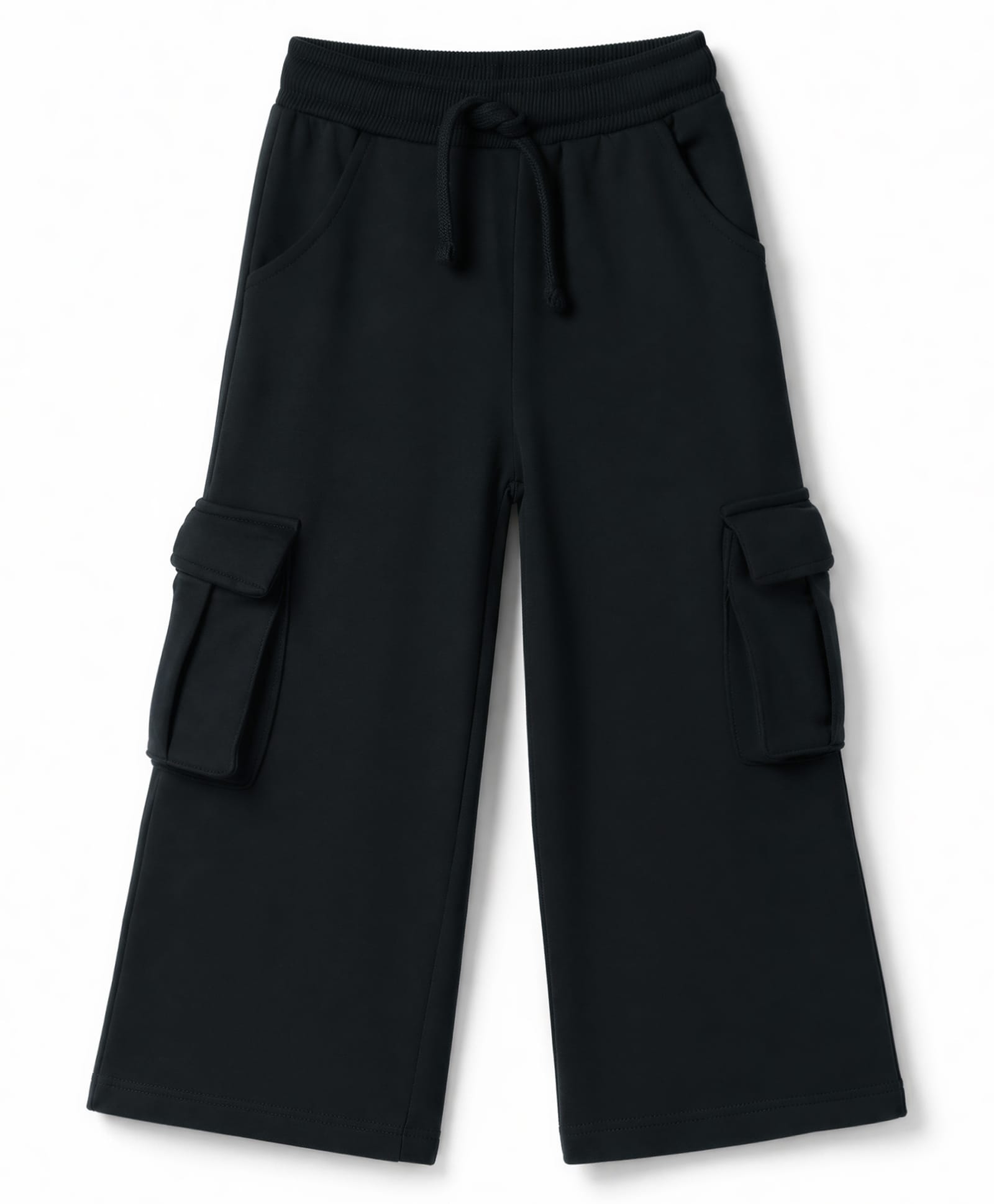 Babyhug Cotton Looper Knit Full Length Solid Lounge Pant With Cargo Pockets - Black-image-9