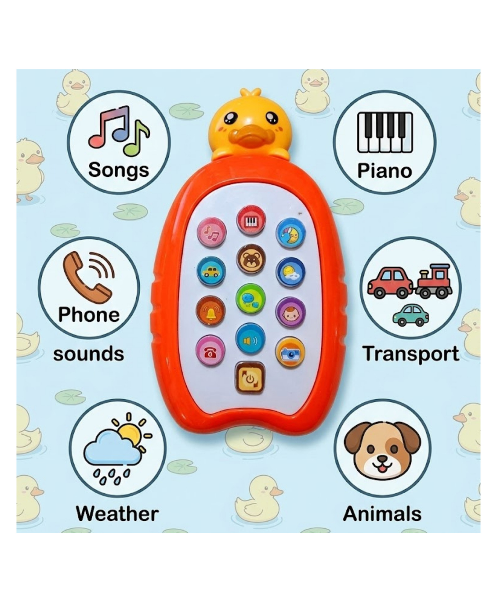 Crackles Baby Musical Phone Toy with Songs & Animal Sounds | Kids Pretend Mobile Phone Toy with Music, Weather & Vehicle Sounds | Early Learning Toy for Boys Girls | Random Color Sent-image-2