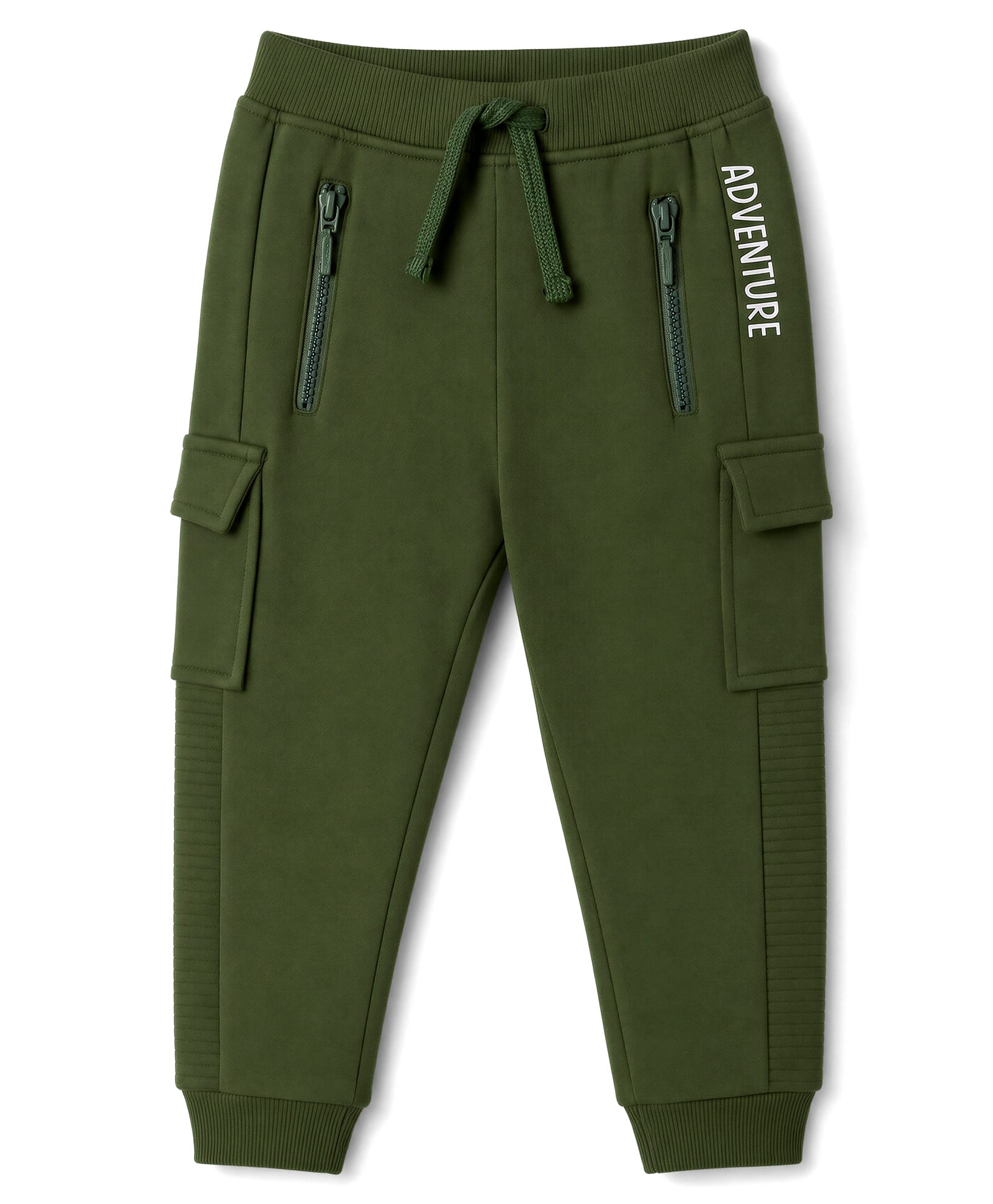 Babyhug Cotton Looper Knit Full Length Cargo Style Joggers With Adventure Text Print - Olive Green-image-13