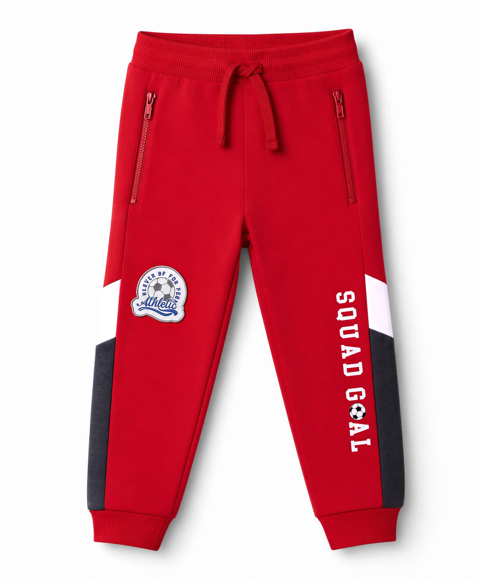 Babyhug Cotton Looper Knit Full Length Joggers With Squad Goal Text Print & Pockets - Red-image-6