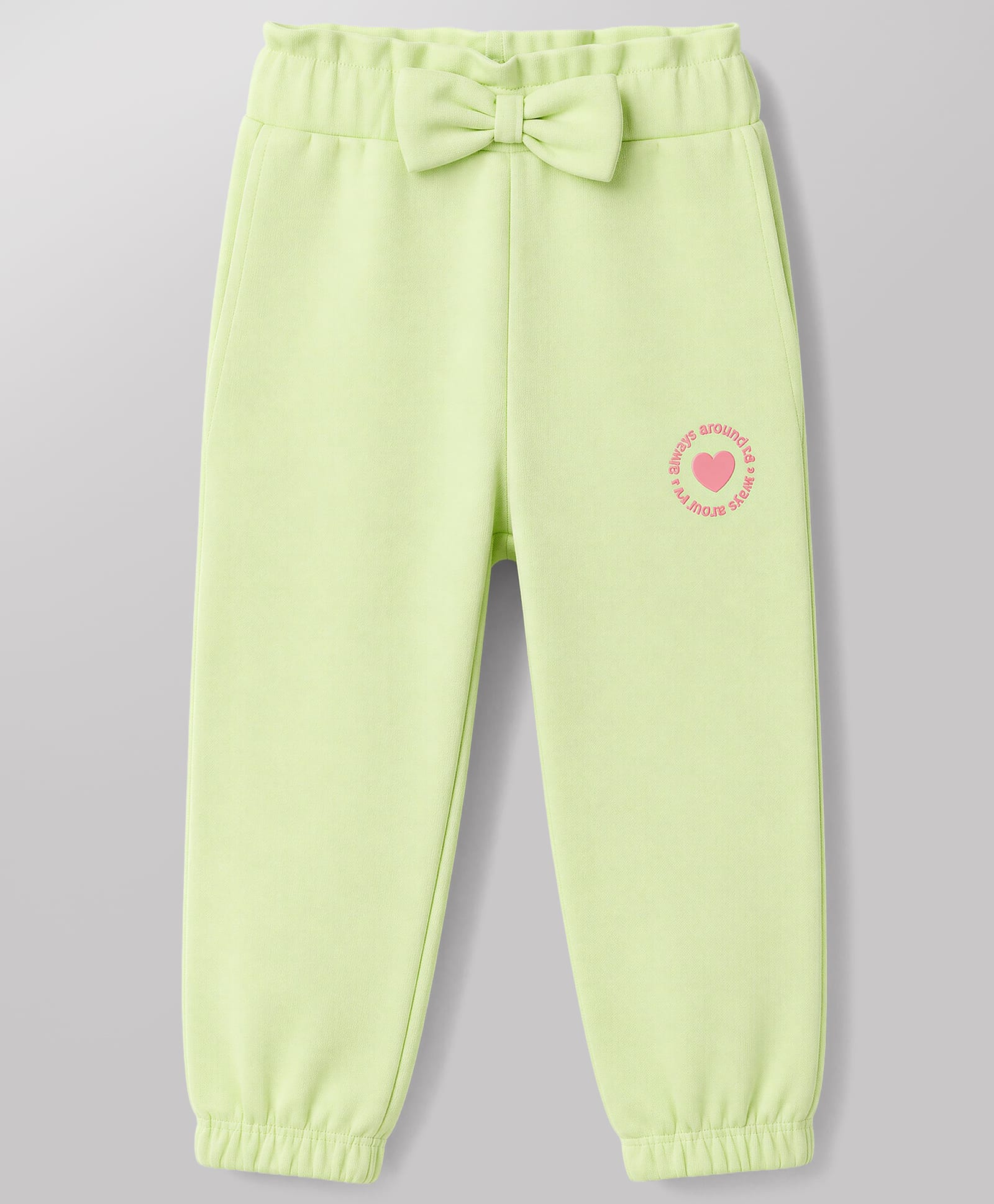 Babyhug Cotton Looper Knit Full Length Hearts Printed Lounge Pant With Bow Applique - Light Green-picture-18