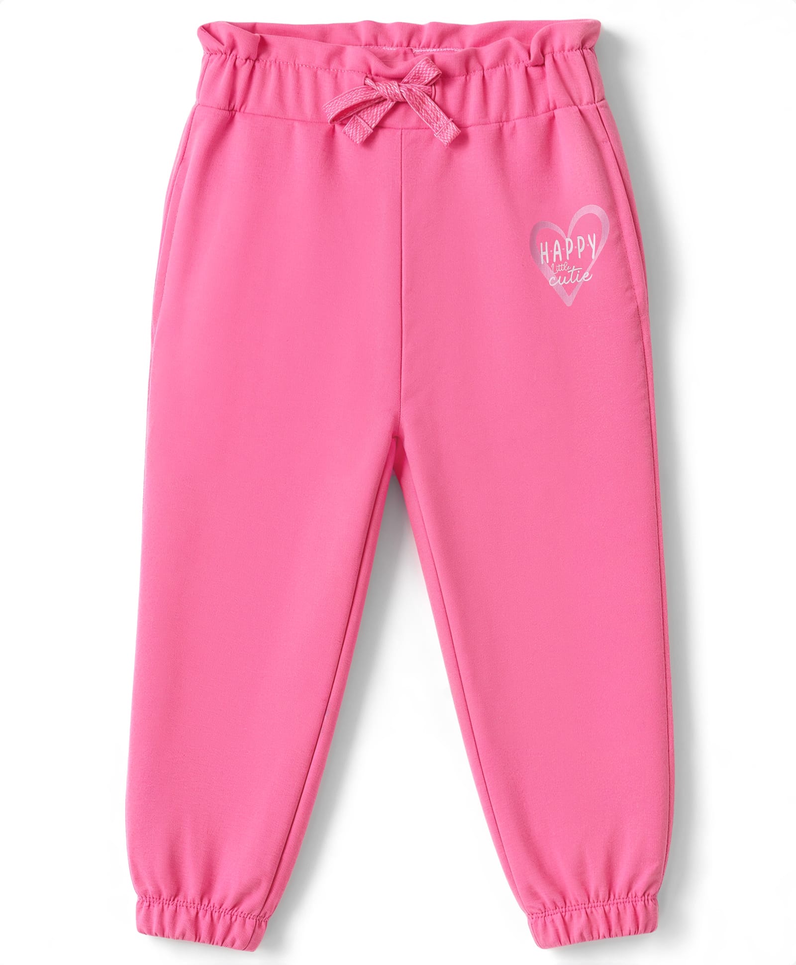 Babyhug Cotton Looper Knit Full Length Lounge Pants With Heart & Text Print - Pink-picture-29