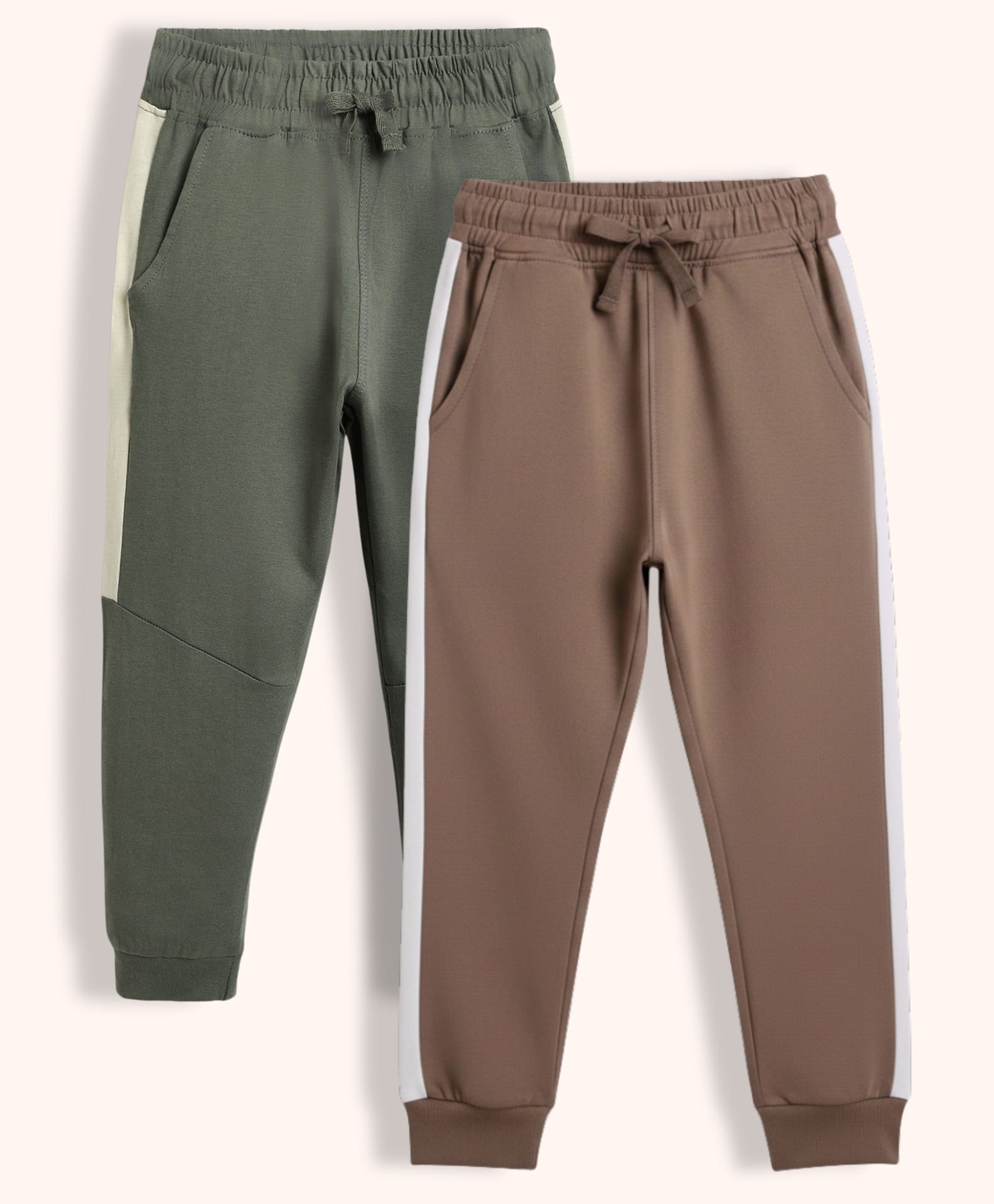 Orange Sugar 100% Cotton Knit Pack Of 2 Colour Blocked Joggers - Brown & Green-image-31