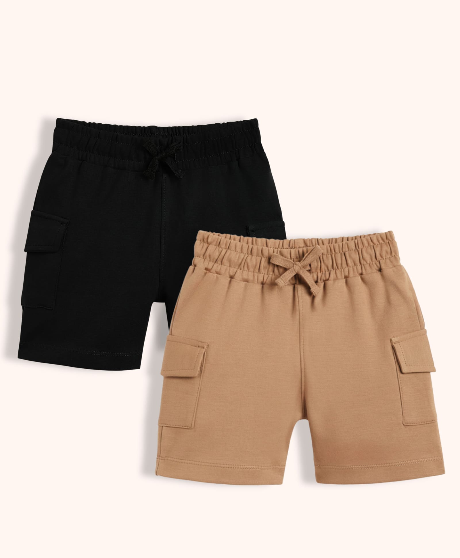 Orange Sugar 100% Cotton Knit Pack Of 2 Solid Cargo Style Shorts - Light Brown & Black-picture-20