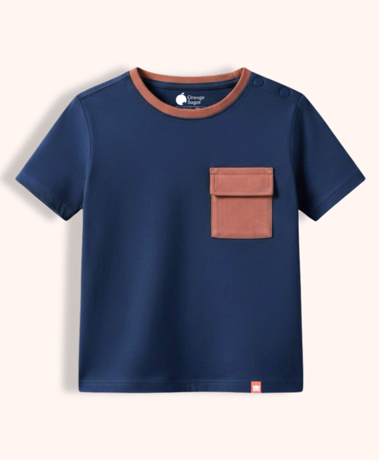 Orange Sugar 100% Cotton Knit Half Sleeves Pocket Patch Detailed Tee - Blue-image-39