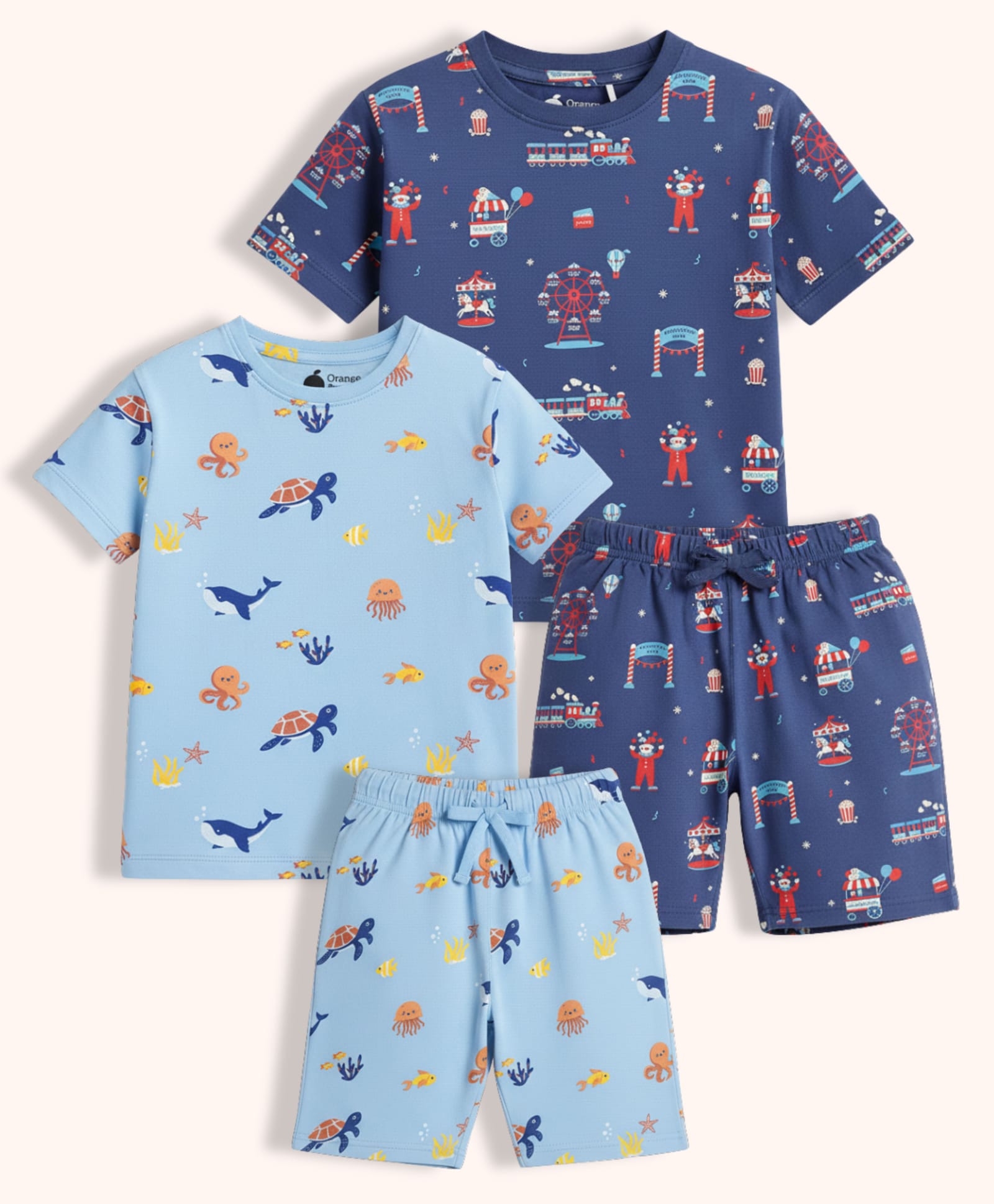 Orange Sugar 100% Cotton Knit Pack Of 2 Half Sleeves Sea Life & Carnival Theme Printed Coordinating Tee & Shorts Night Suit - Sky Blue & Deep Blue-picture-38