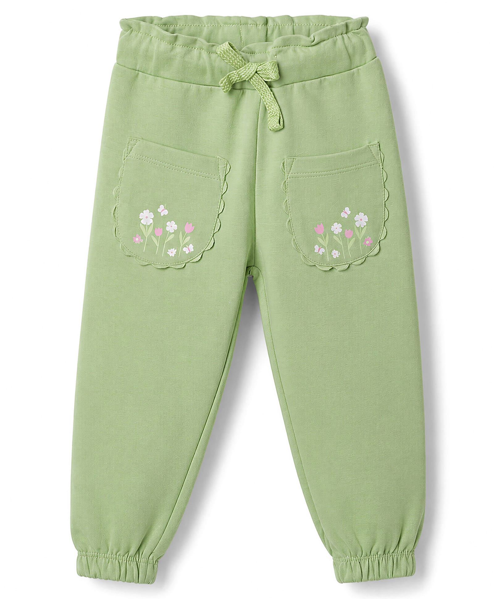 Babyhug Cotton Looper Knit Full Length Floral Printed Lounge Pant - Olive Green-image-9