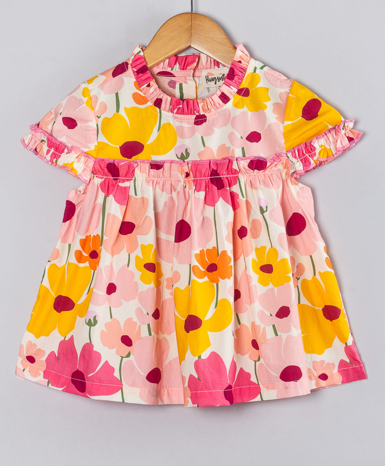 Hugsntugs Cotton Woven Half Sleeves Floral Printed Top -Orange-picture-19