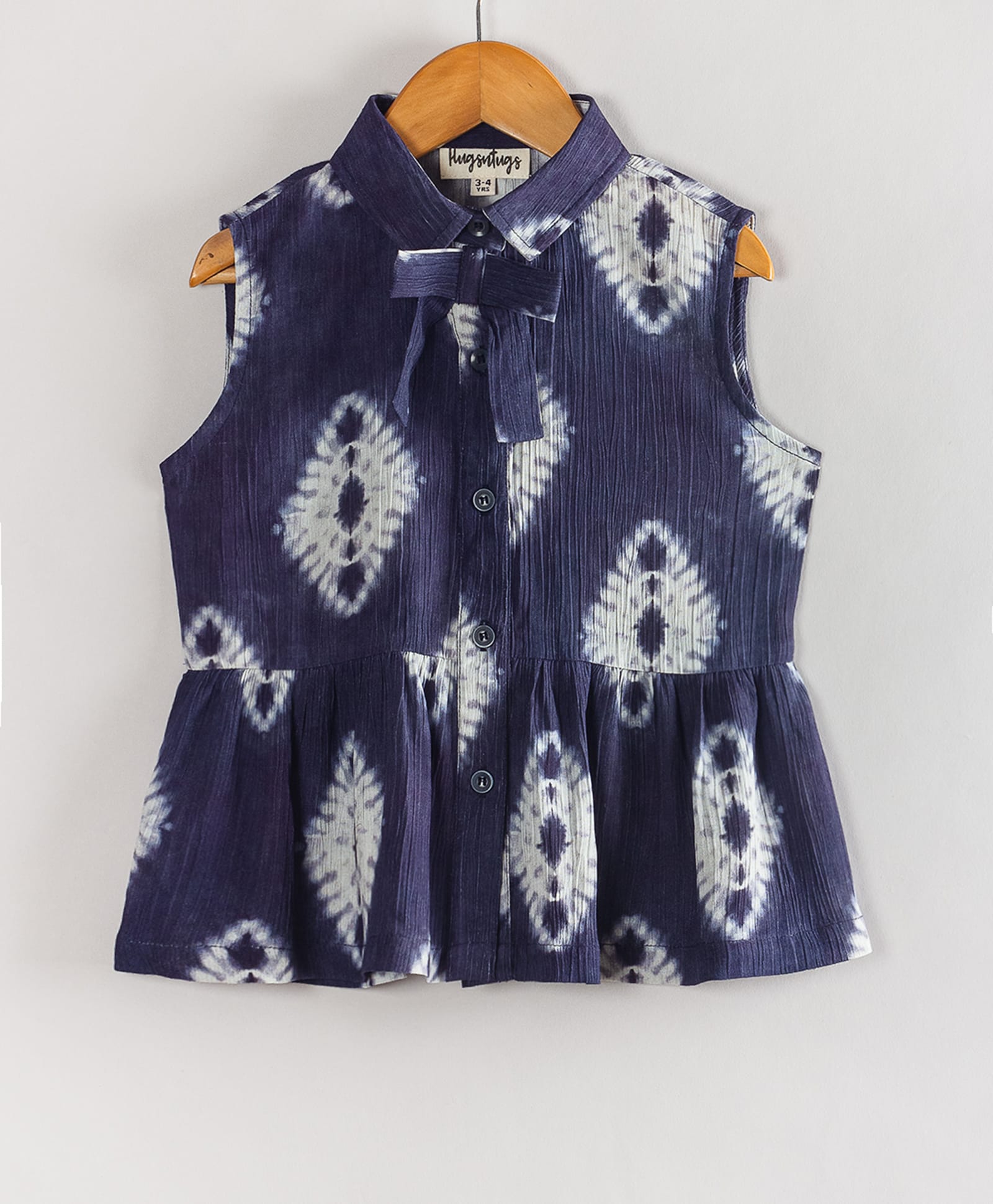 Hugsntugs Cotton Woven Sleeveless Tie Dye Peplum Top - Navy Blue-picture-15