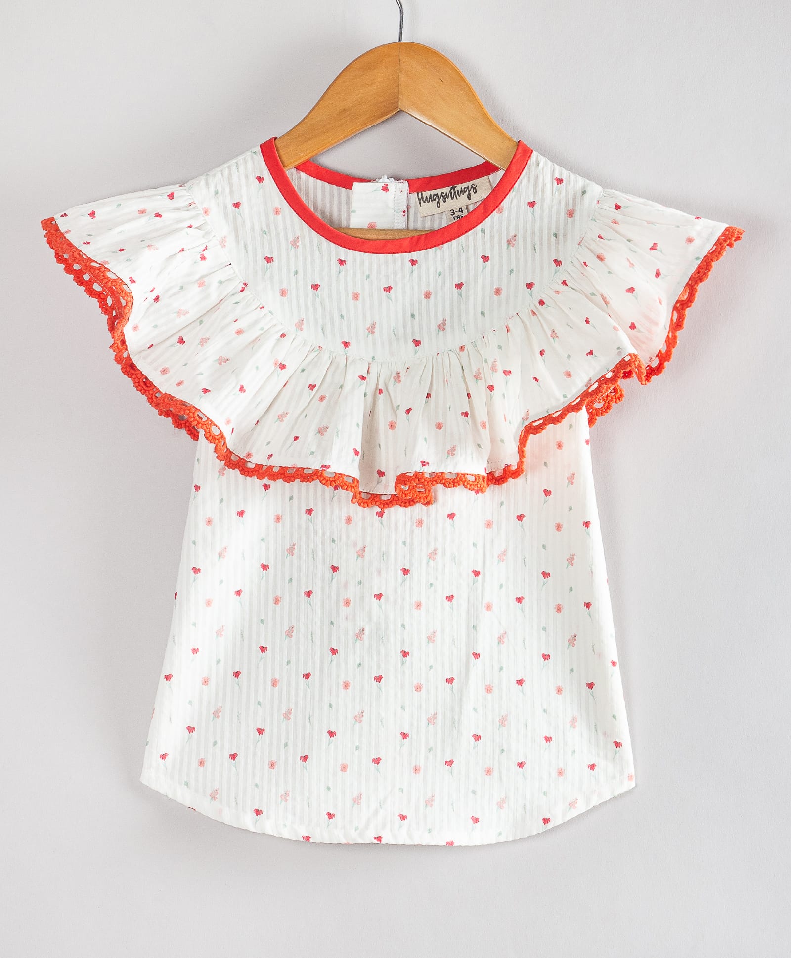 Hugsntugs Cotton Woven Frill Sleeves Floral Printed Top - White-image-38