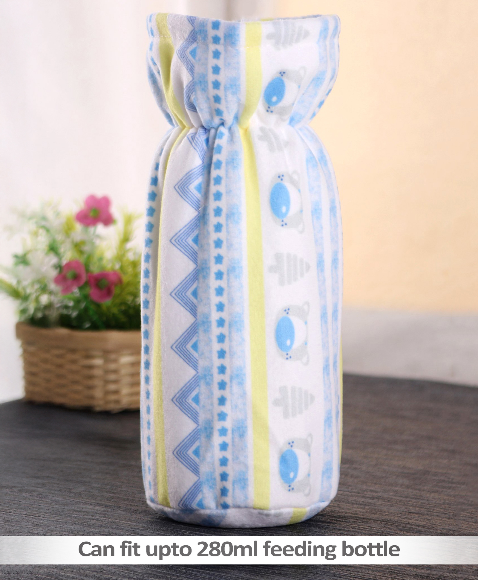 Babyhug Velour Feeding Bottle Cover Bear Print Large Blue - Fits Upto 330 ml Bottle-image-41
