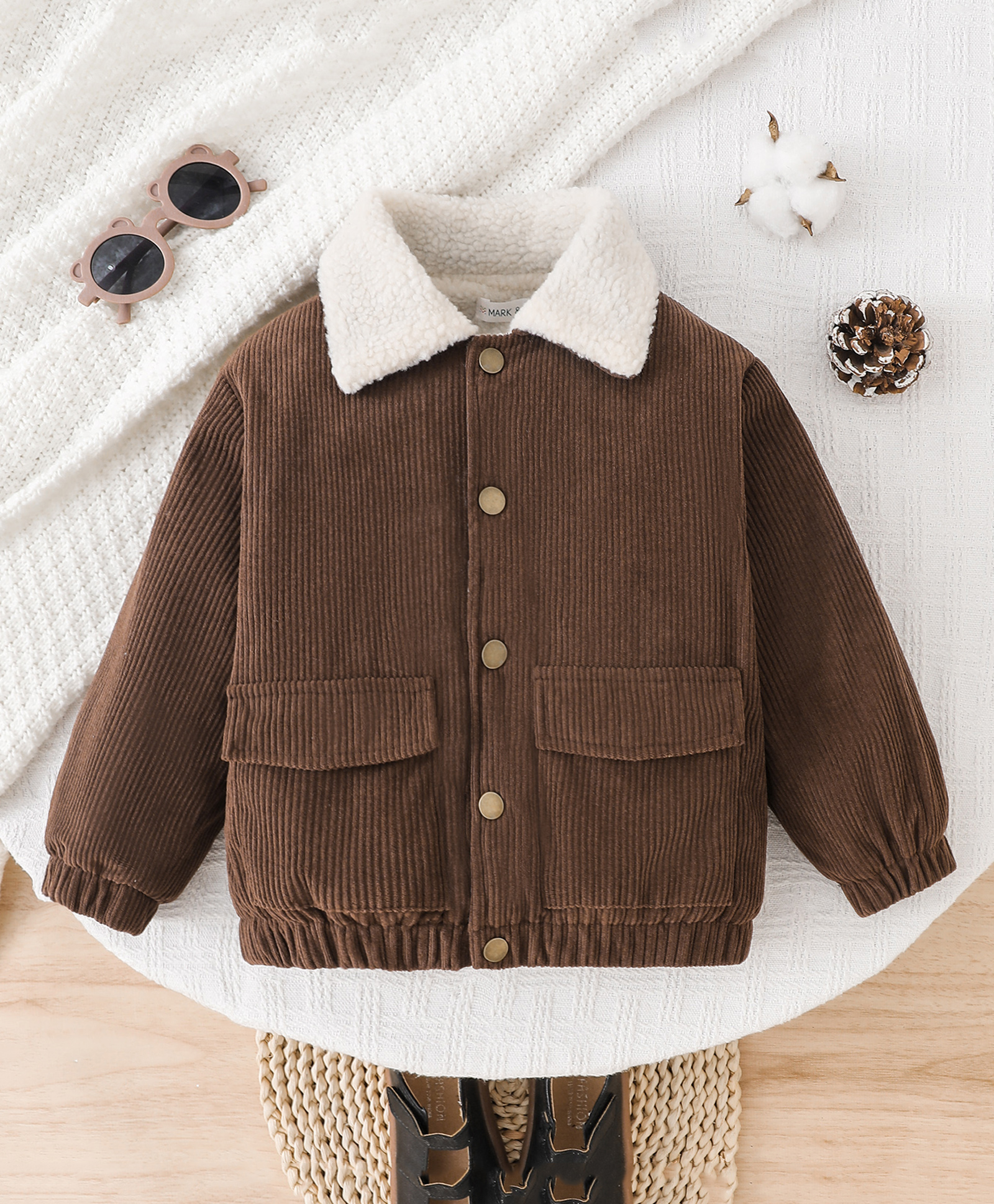Mark & Mia Jacket and Sunglasses with Full Sleeves and Fur Collar - Brown-image-13