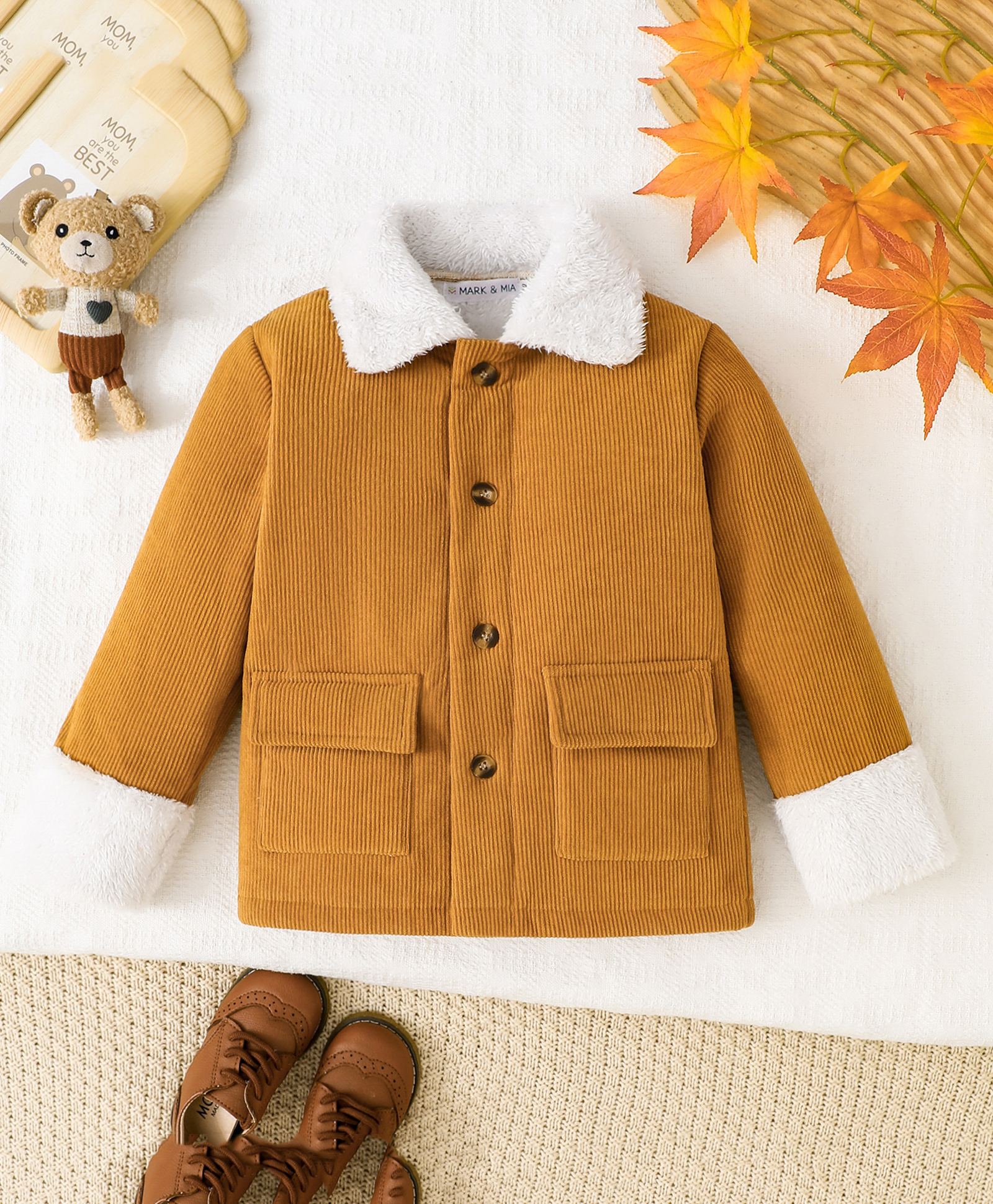 Mark & Mia Jacket with Full Sleeves and Fur Trim - Mustard-picture-14