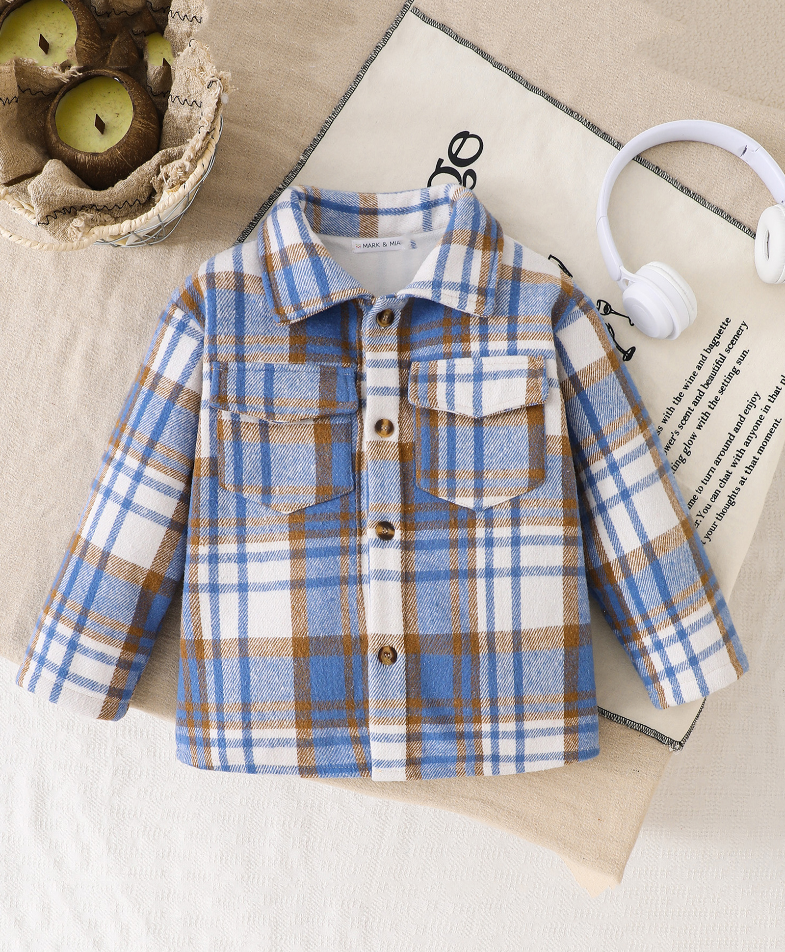 Mark & Mia Jacket with Full Sleeves and Checks Print - Light Blue-image-43