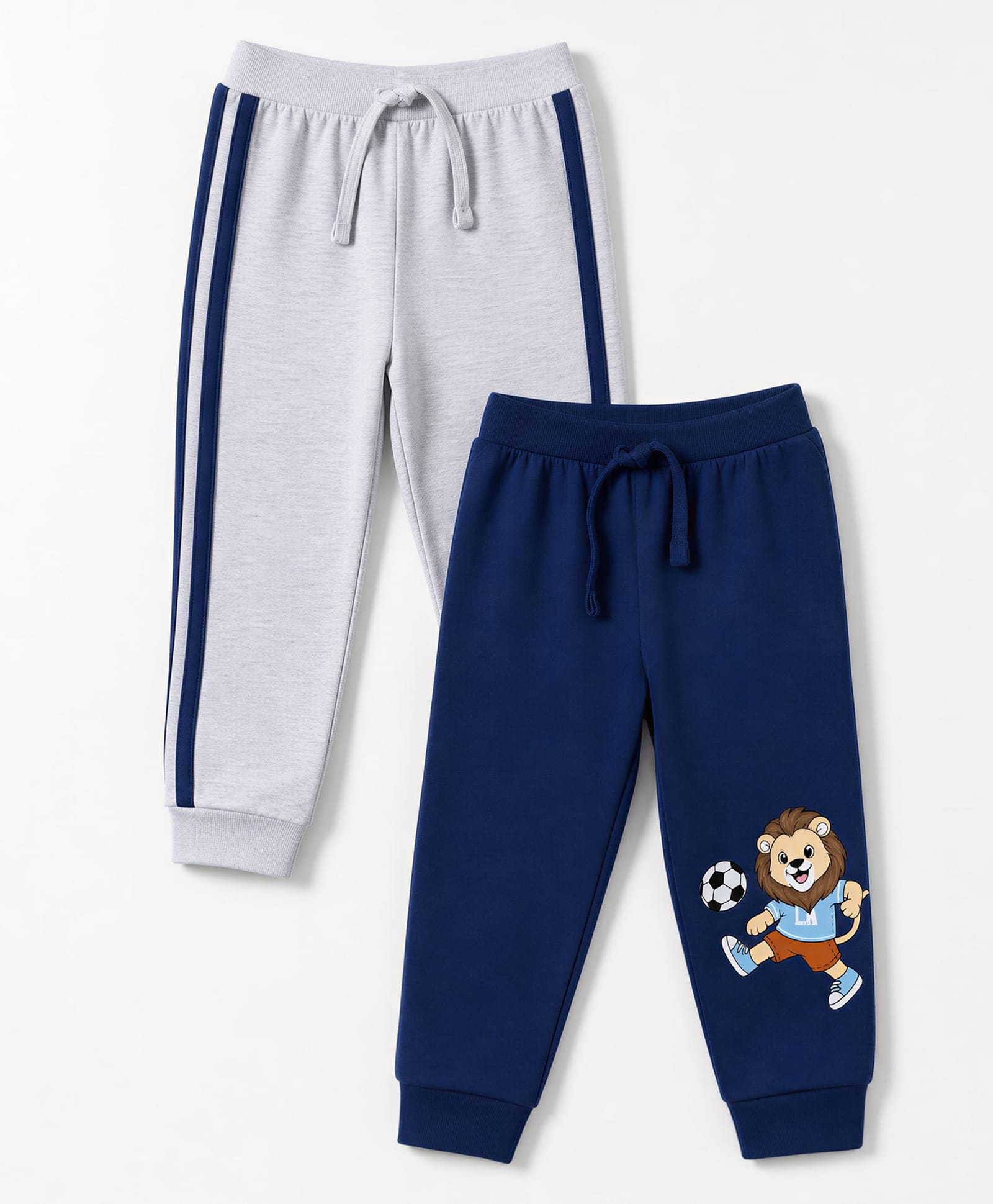 Babyhug Cotton Jersey Knit Full Length Striped Lounge and Track Pants With Tiger Print Pack of 2 - Navy Blue & Grey-image-8