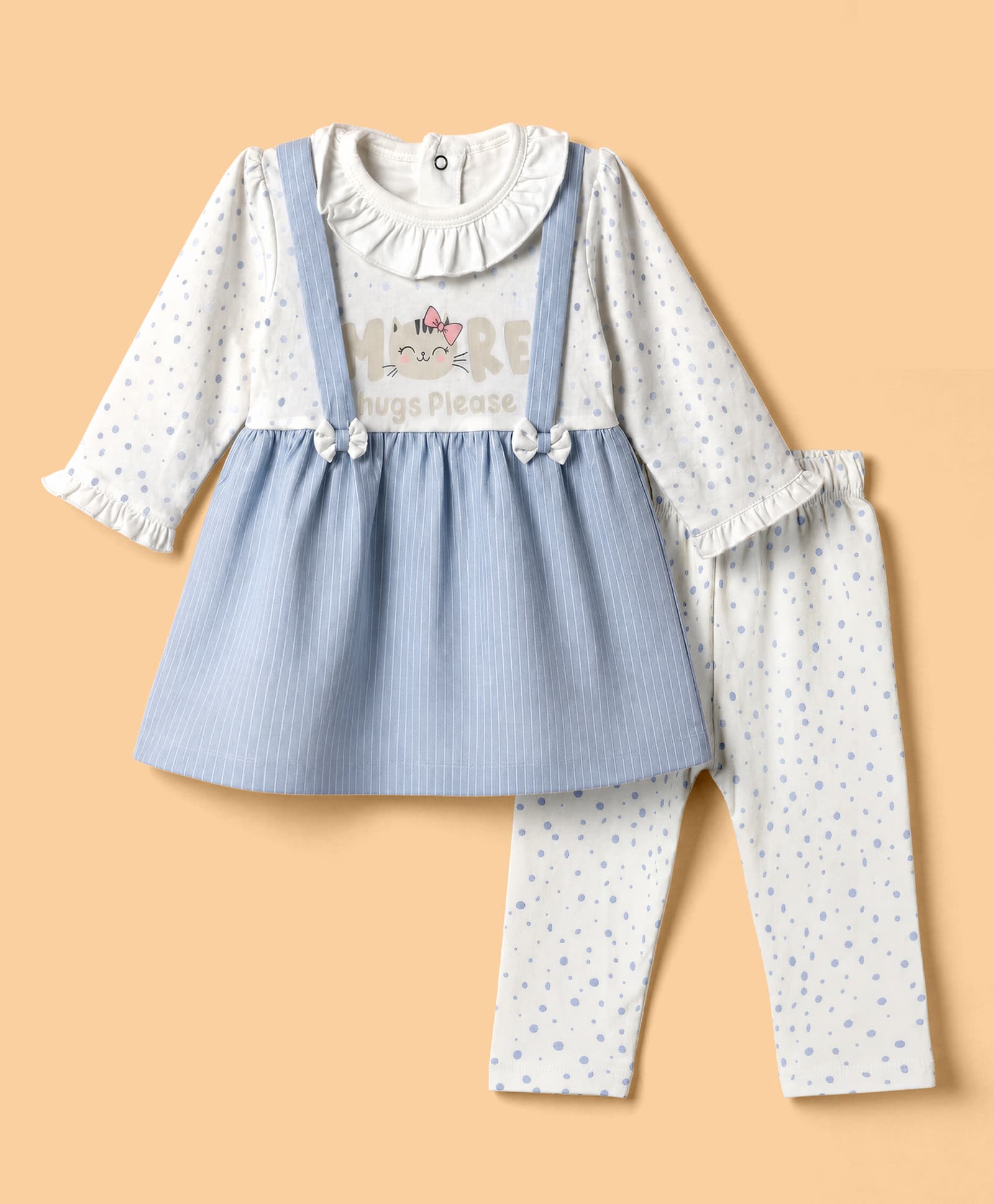 orange bubbles Orange Bubbles) Cotton Knit Full Sleeves Top & Pant Set With More Hug Please Text Print & Polka Dots - Blue-picture-18