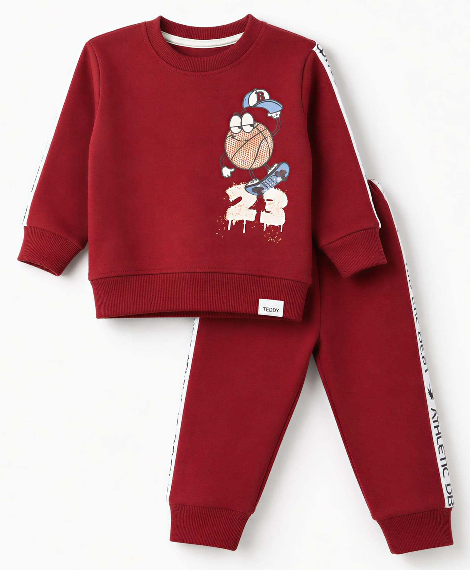Teddy Fleece Knit Full Sleeves Winter Wear Suit With Text Print - Maroon-picture-10