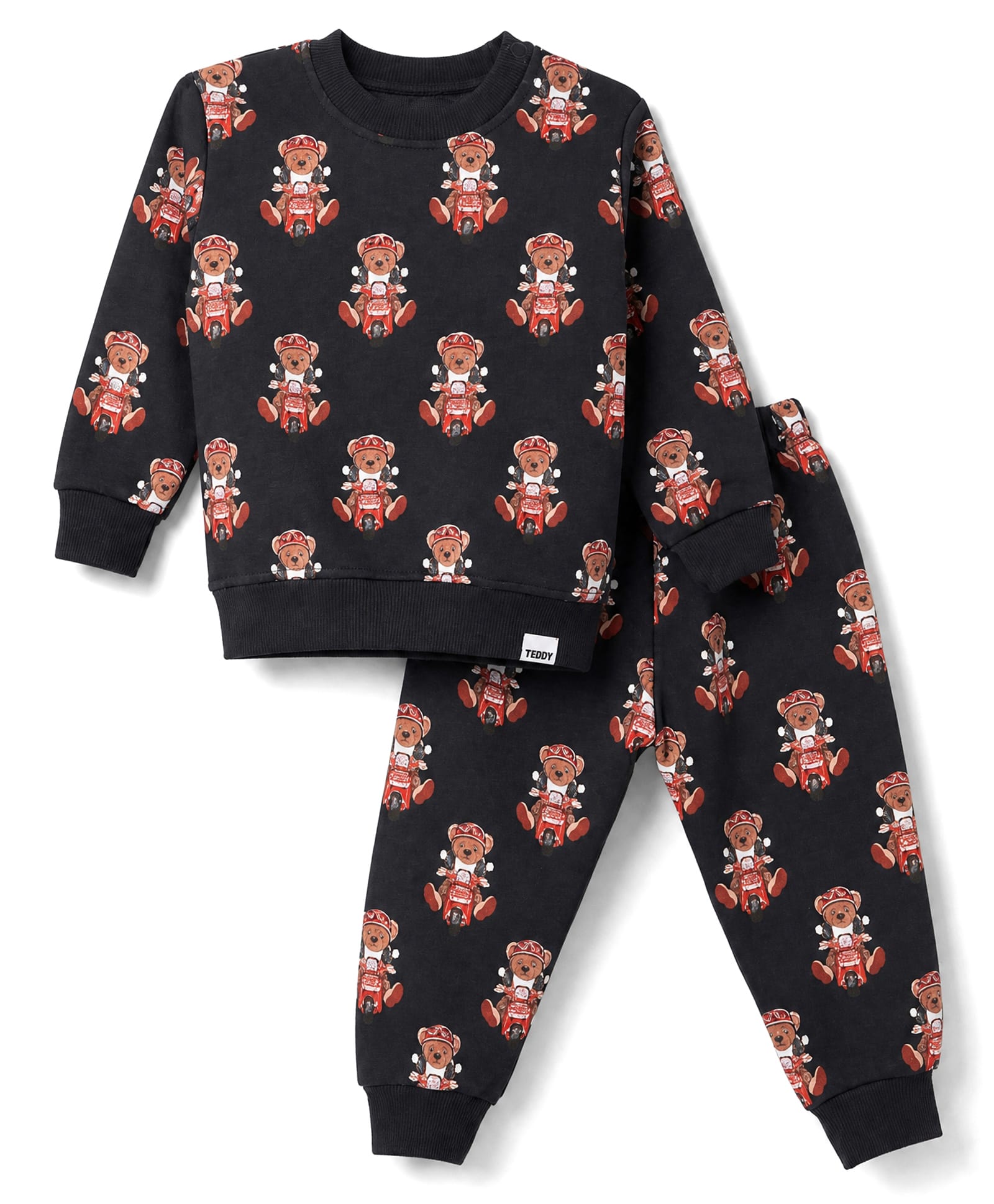 Teddy Fleece Knit Full Sleeves Co-Ords T-Shirt & Pyjama Winter Wear Night Suit with Bear Print - Charcoal Grey-picture-7