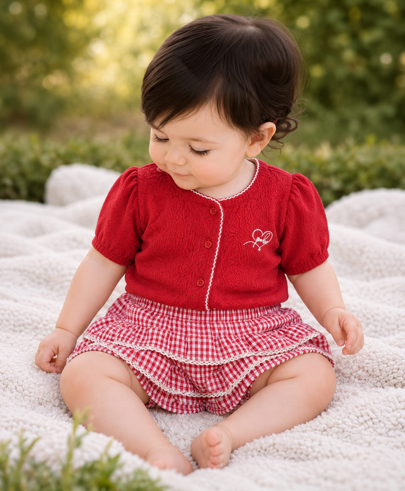 PURPLE UNITED KIDS Cotton Woven Half Sleeves Brand Name Embroidered Textured Top & Skirt Set - Red-image-36