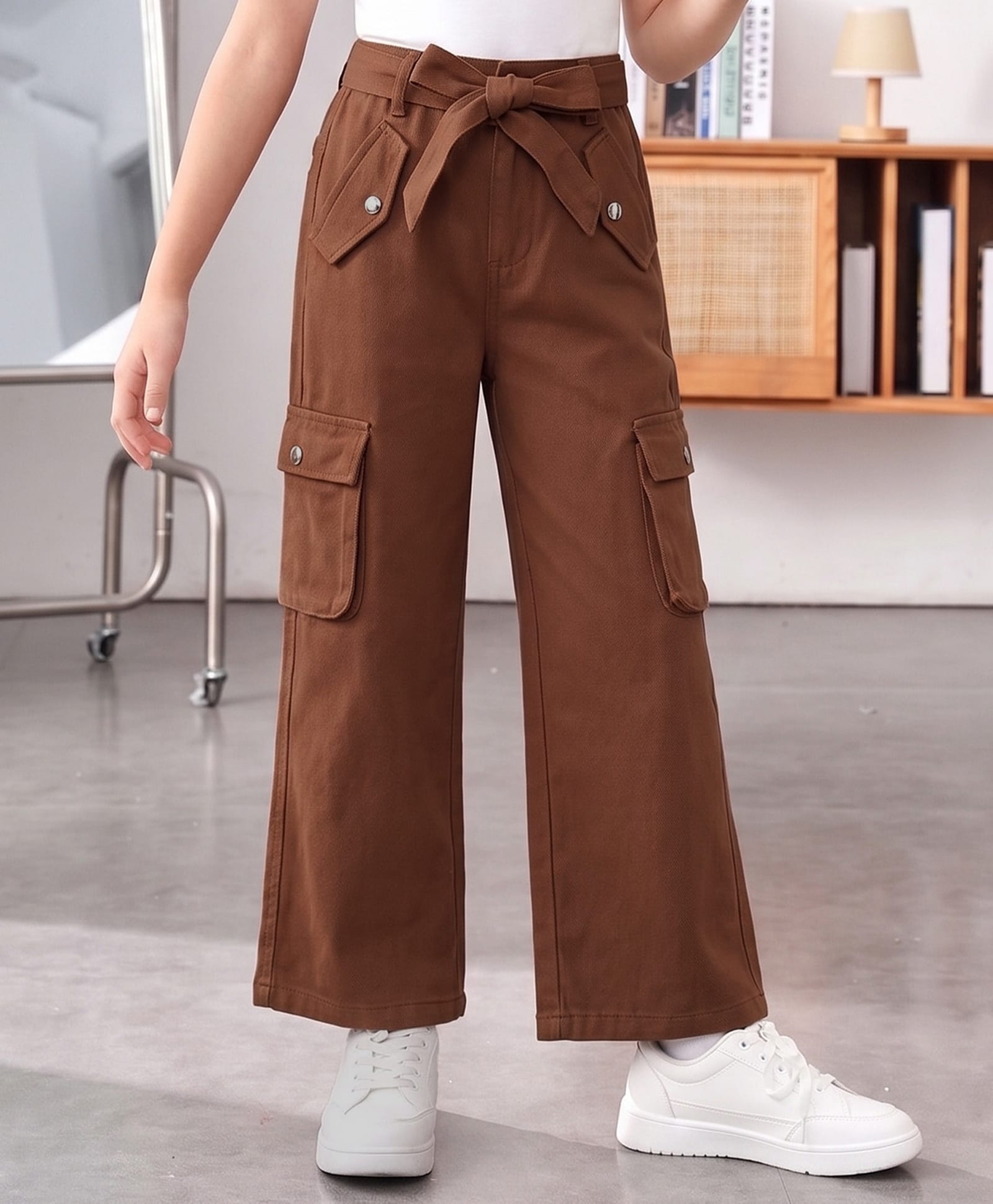 PURPLE UNITED KIDS Cotton Lycra Woven Solid Trousers - Brown-picture-15