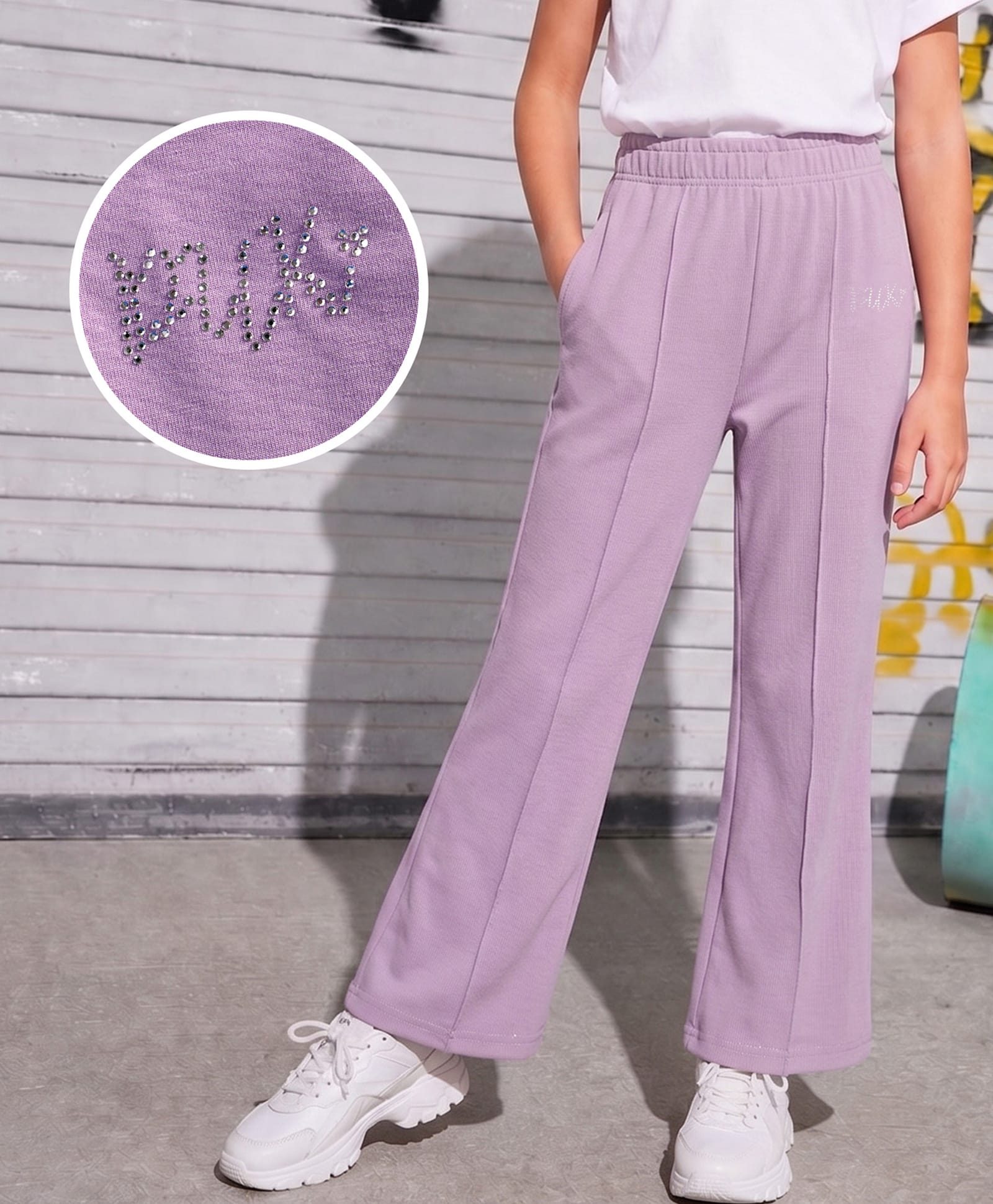 PURPLE UNITED KIDS Cotton Spandex Woven Brand Name Stone Embellished Trousers - Lavender-picture-14