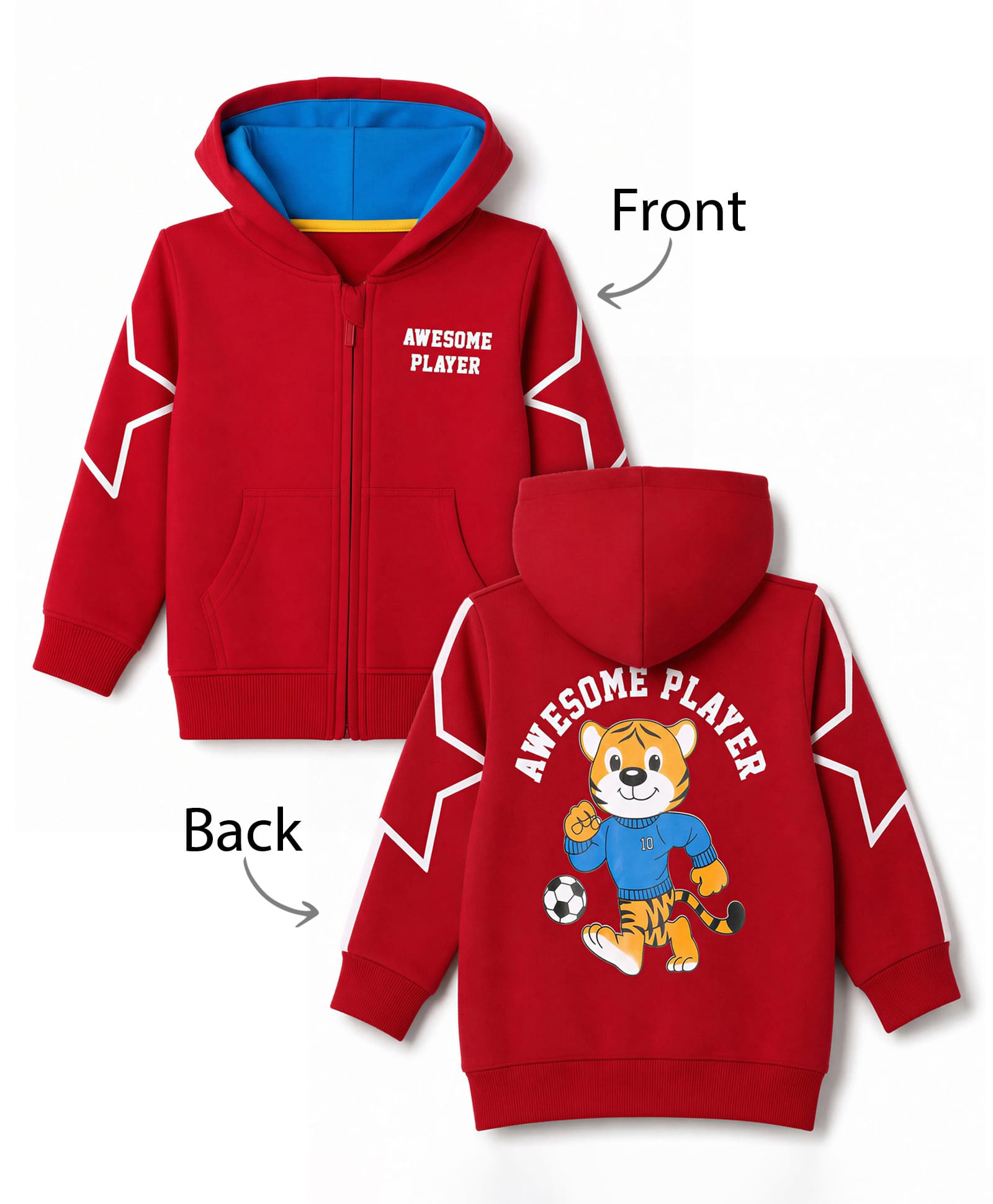 Babyhug Fleece Knit Full Sleeves Front Open Heavy Gauge Warm Sweatshirt With Awesome Player Print - Red-image-47