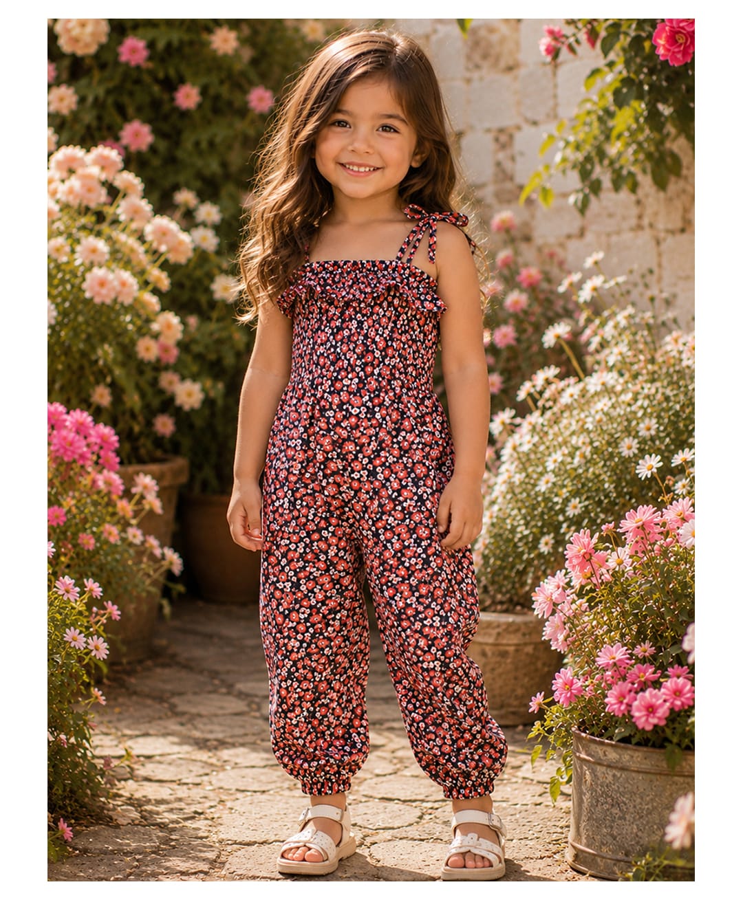 Qvink Cotton Woven Sleeveless Floral Printed Jumpsuit - Multi Colour-picture-11