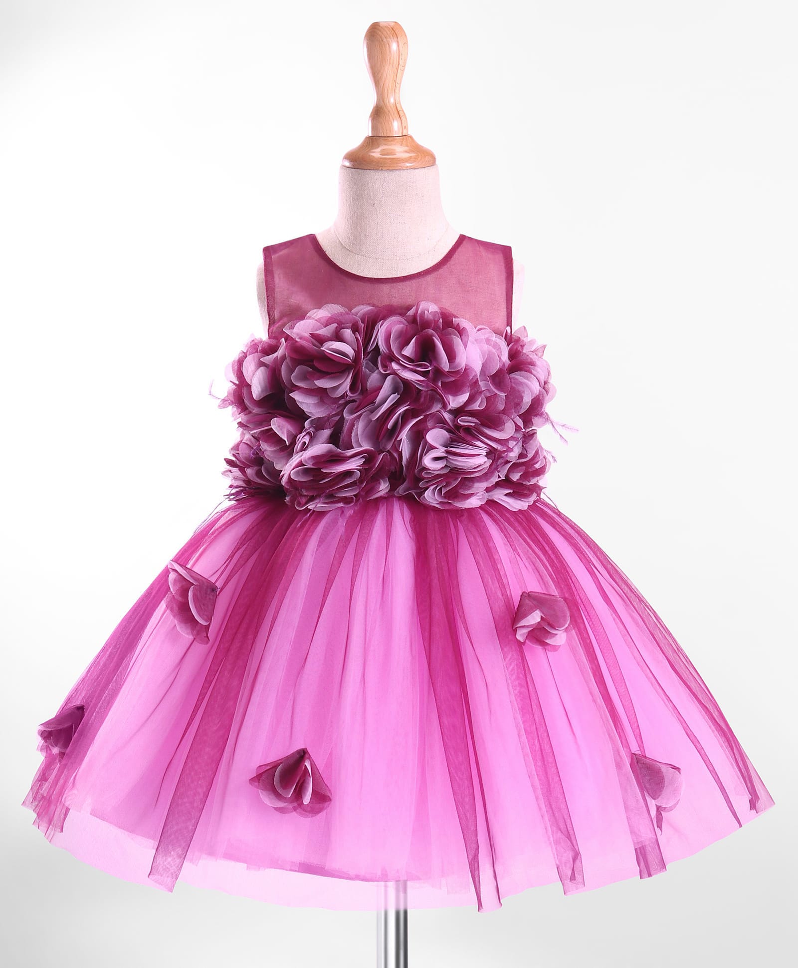 Enfance Net Knit Sleeveless Floral Applique Party Dress - Wine-picture-5