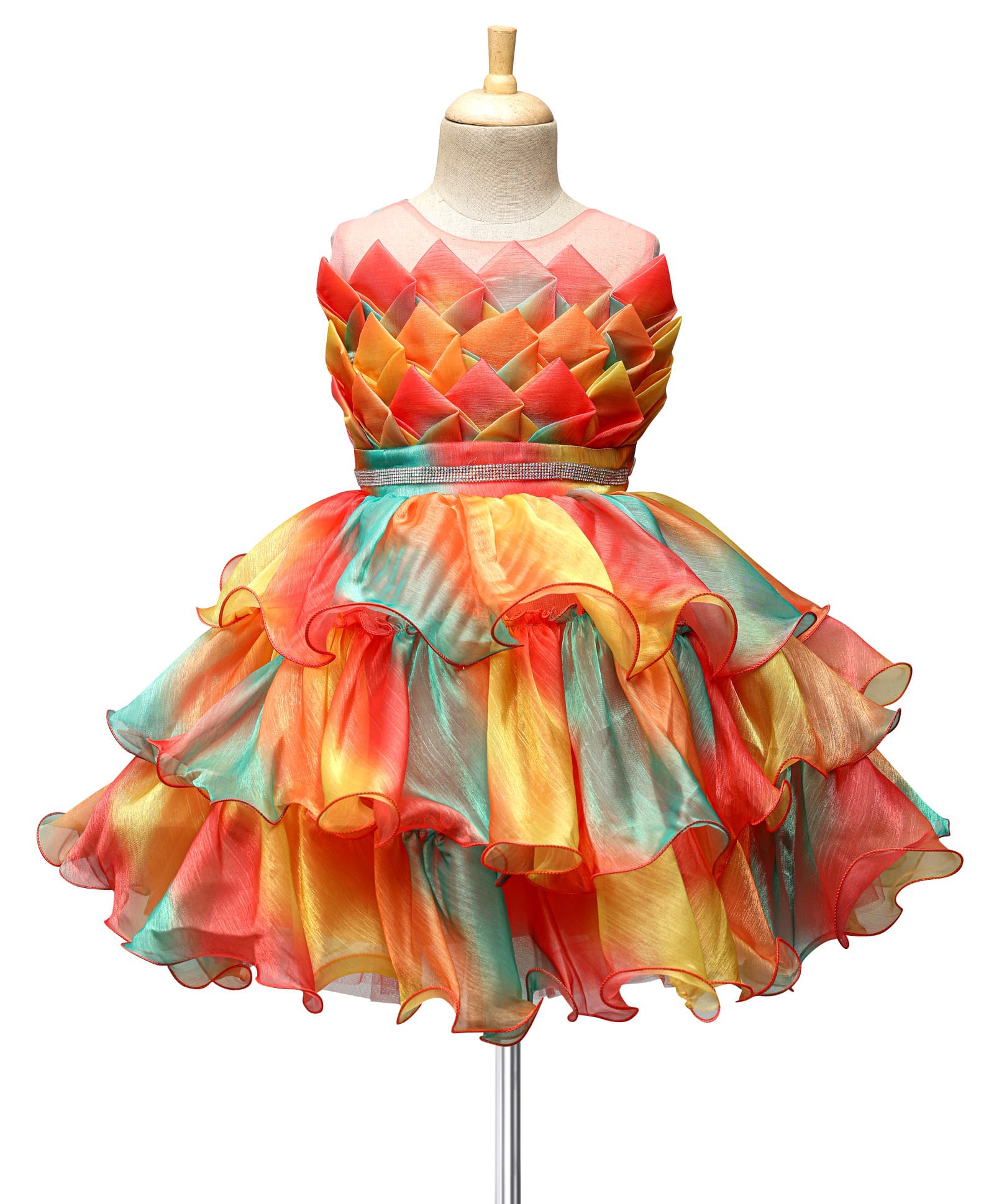 Enfance Cotton Silk Knit Sleeveless Layered Party Dress With Embellishment - Peach-picture-26