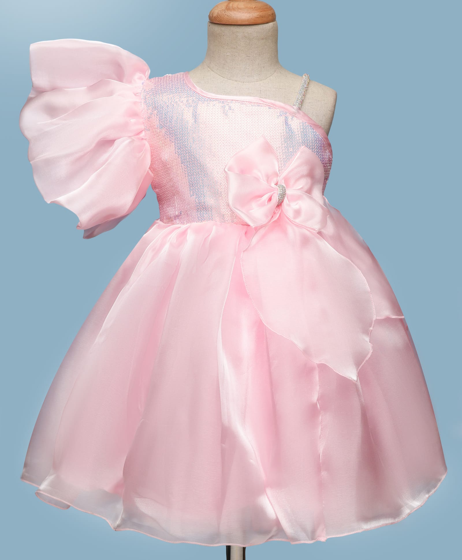 Enfance Knit One Shoulder Sequin Detailed Bow Applique Party Dress - Pink-picture-37