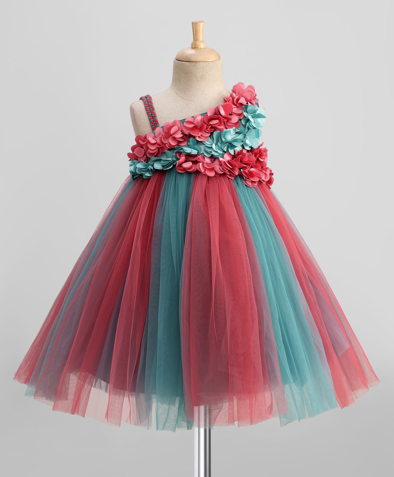 Enfance Net Knit Sleeveless Flower Applique Detailed Party Dress - Green-image-28