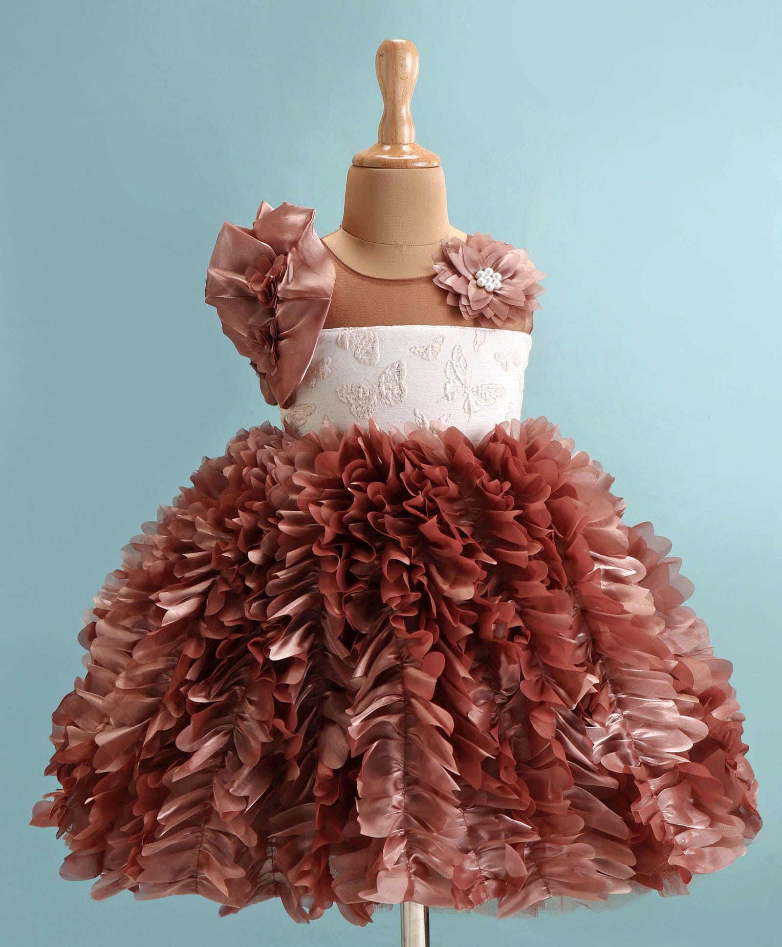 Enfance Knit Sleeveless Flower Applique & Ruffle Detailed Party Dress - Brown-image-27