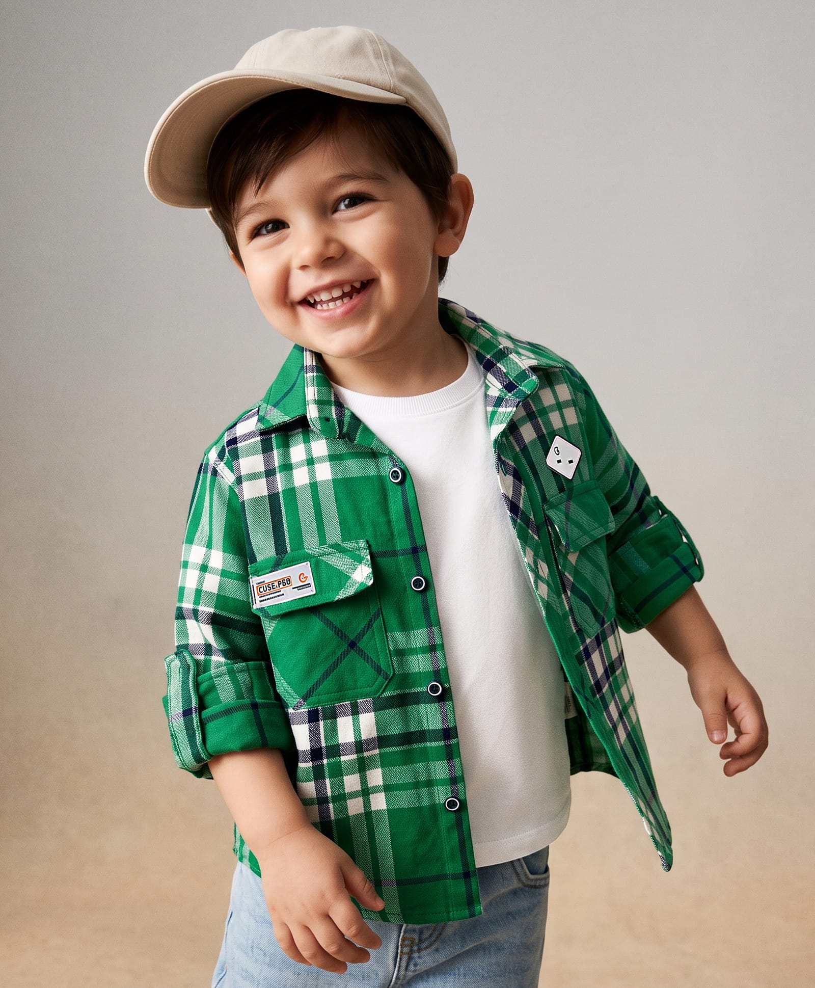 Little Kangaroos Cotton Woven Full Sleeves Checks Shirt with Tee - Green-image-35