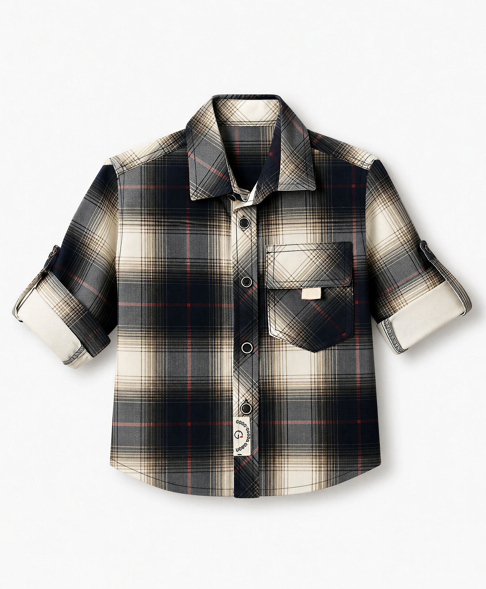 Little Kangaroos Cotton Woven Checks Shirt with Full Sleeves - Black-image-25