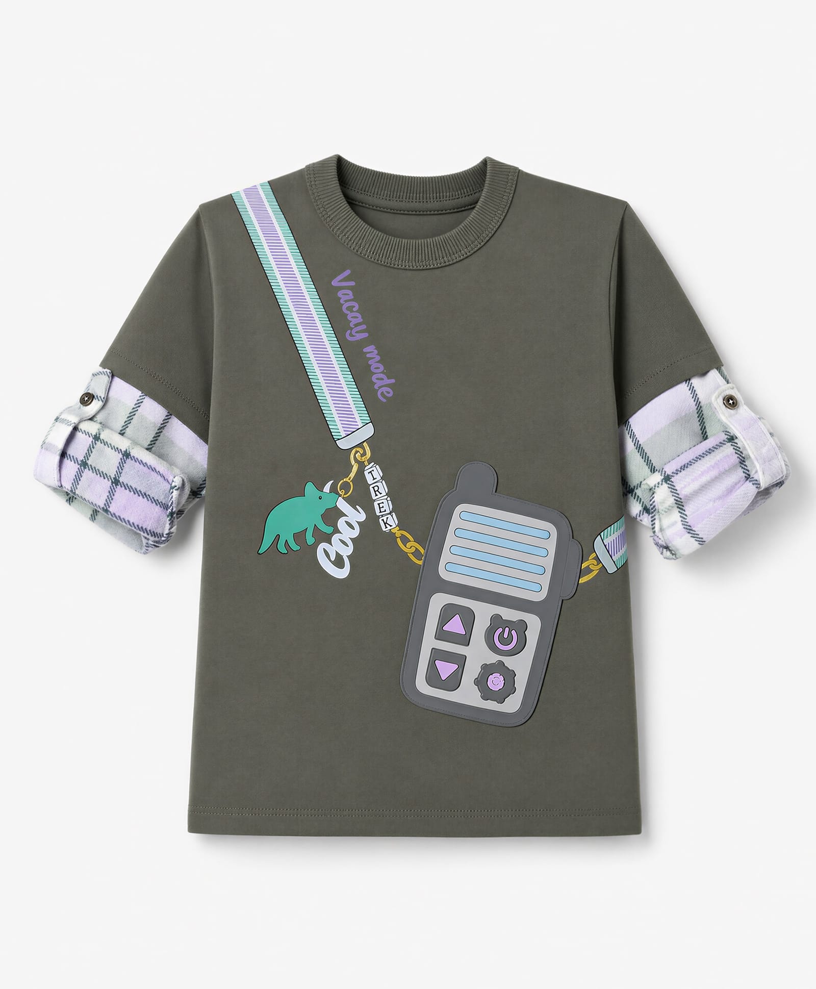 Little Kangaroos Looper Knit Full Sleeves T-Shirt with Walkie Talkie Applique - Olive Green-image-32
