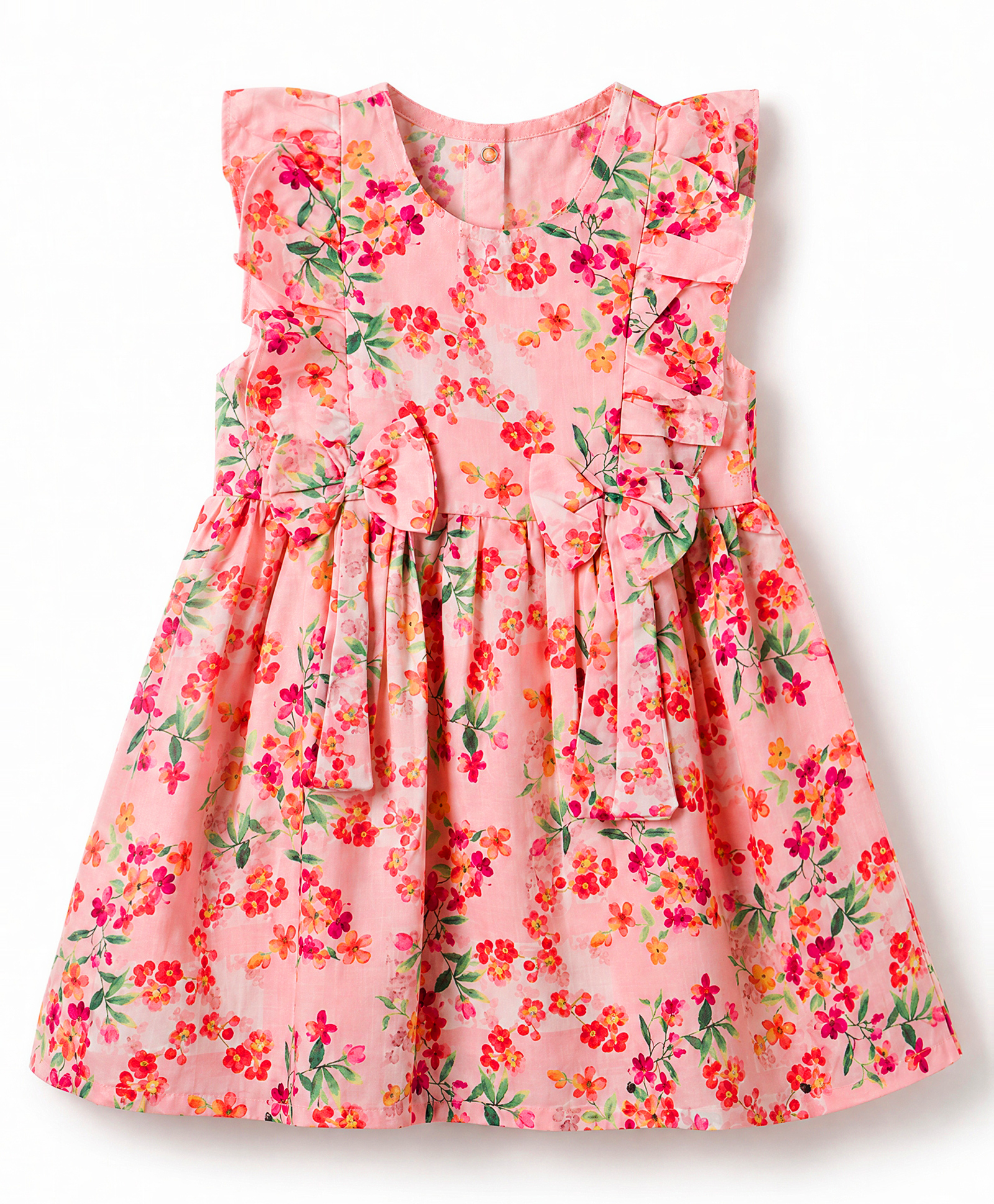 Babyhug Cotton Woven Frill Sleeves Frock with Floral Print - Peach-image-17