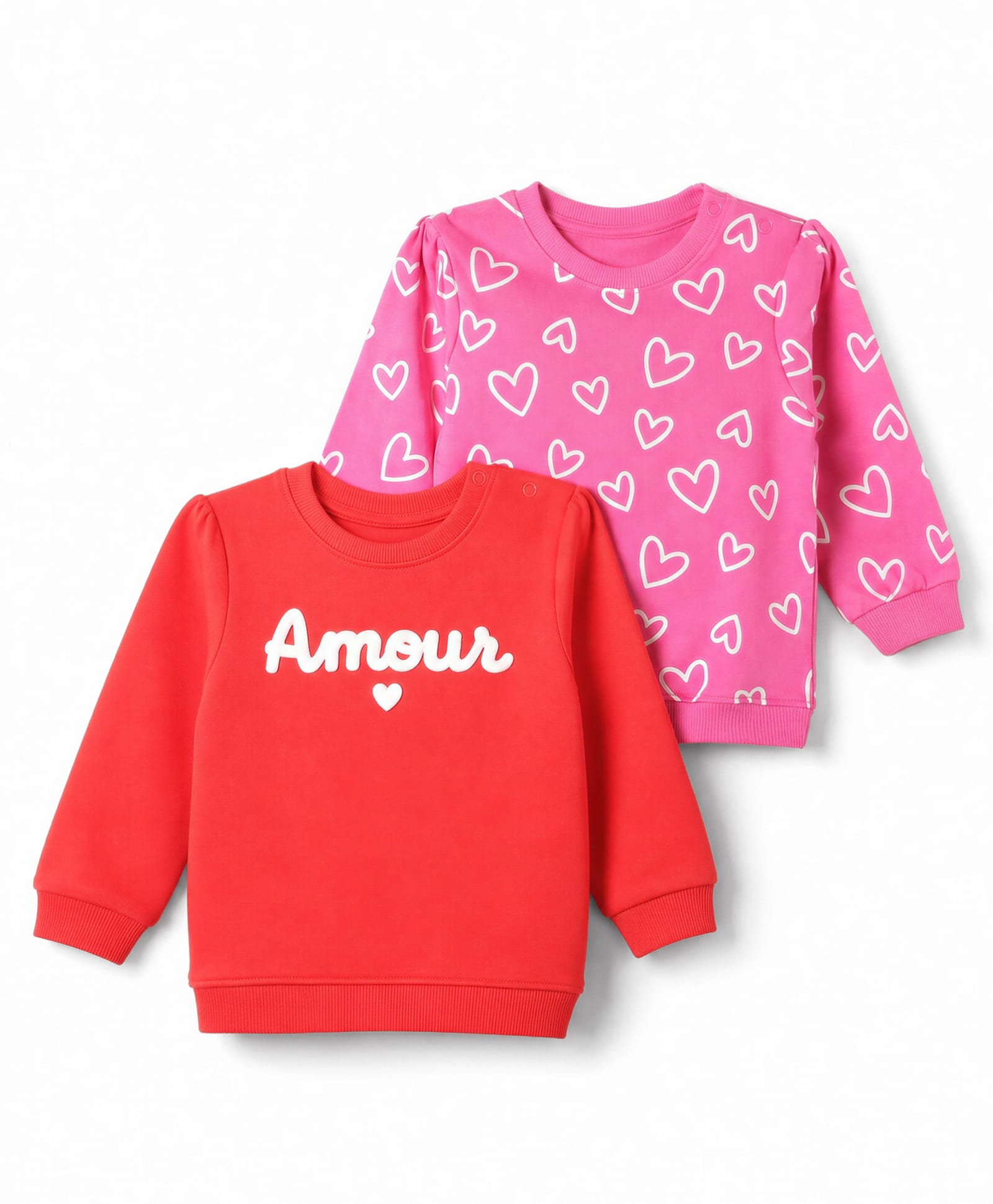 Babyhug 100% Cotton Heavy Gauge Terry Knit Full Sleeves Hearts & Amour Printed Sweatshirts Pack Of 2 - Red & Dark Pink-image-17