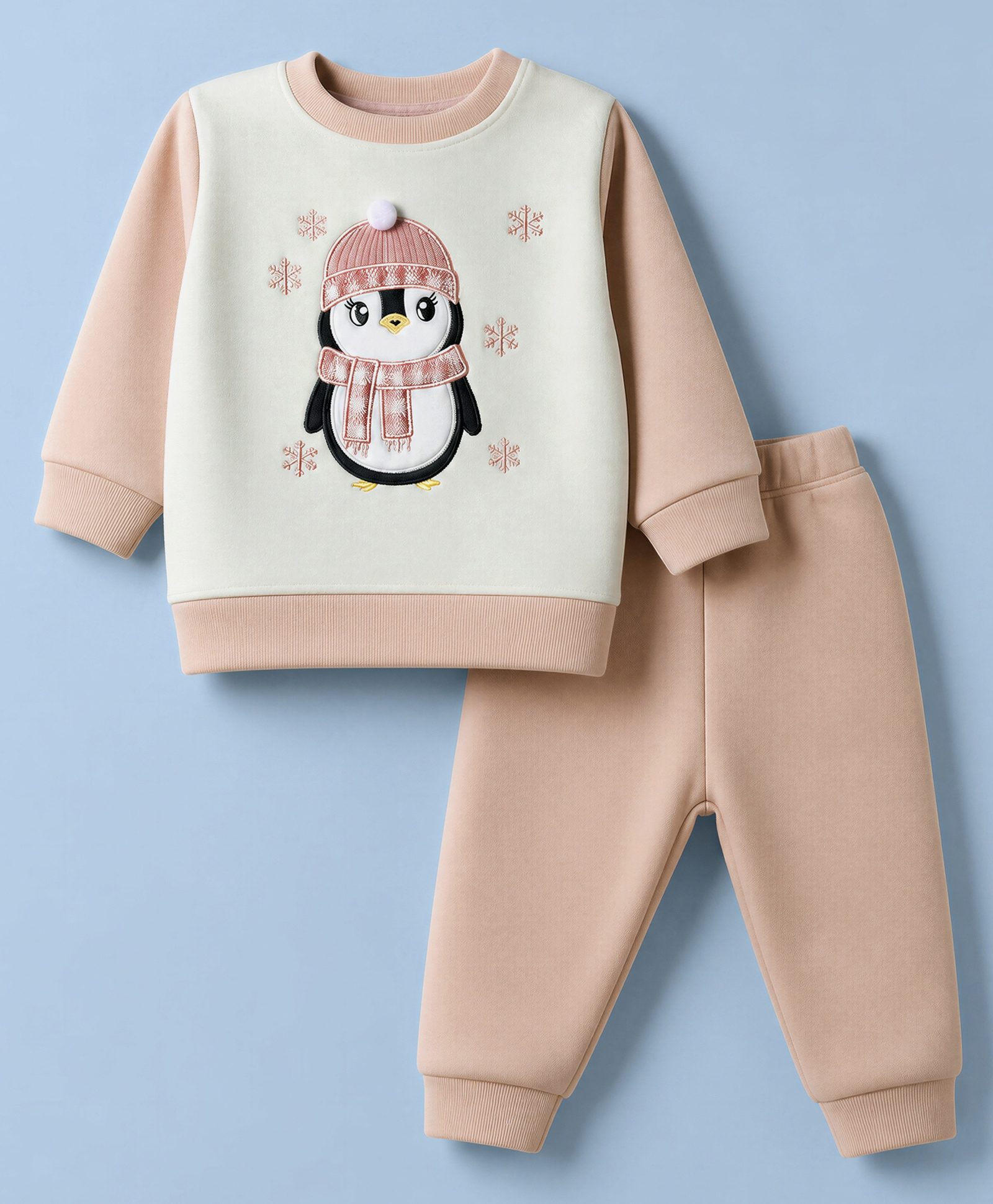 Babyhug Knit Full Sleeves Winter Wear Suit With Penguin Embroidery - Pink-image-40